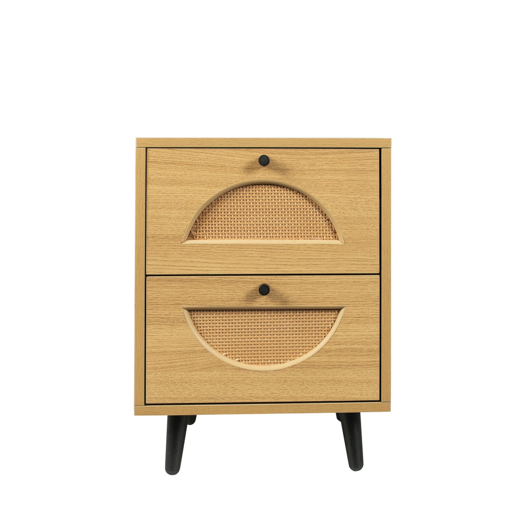 21" Tall 2-Drawer Wood Nightstand with Woven Wicker