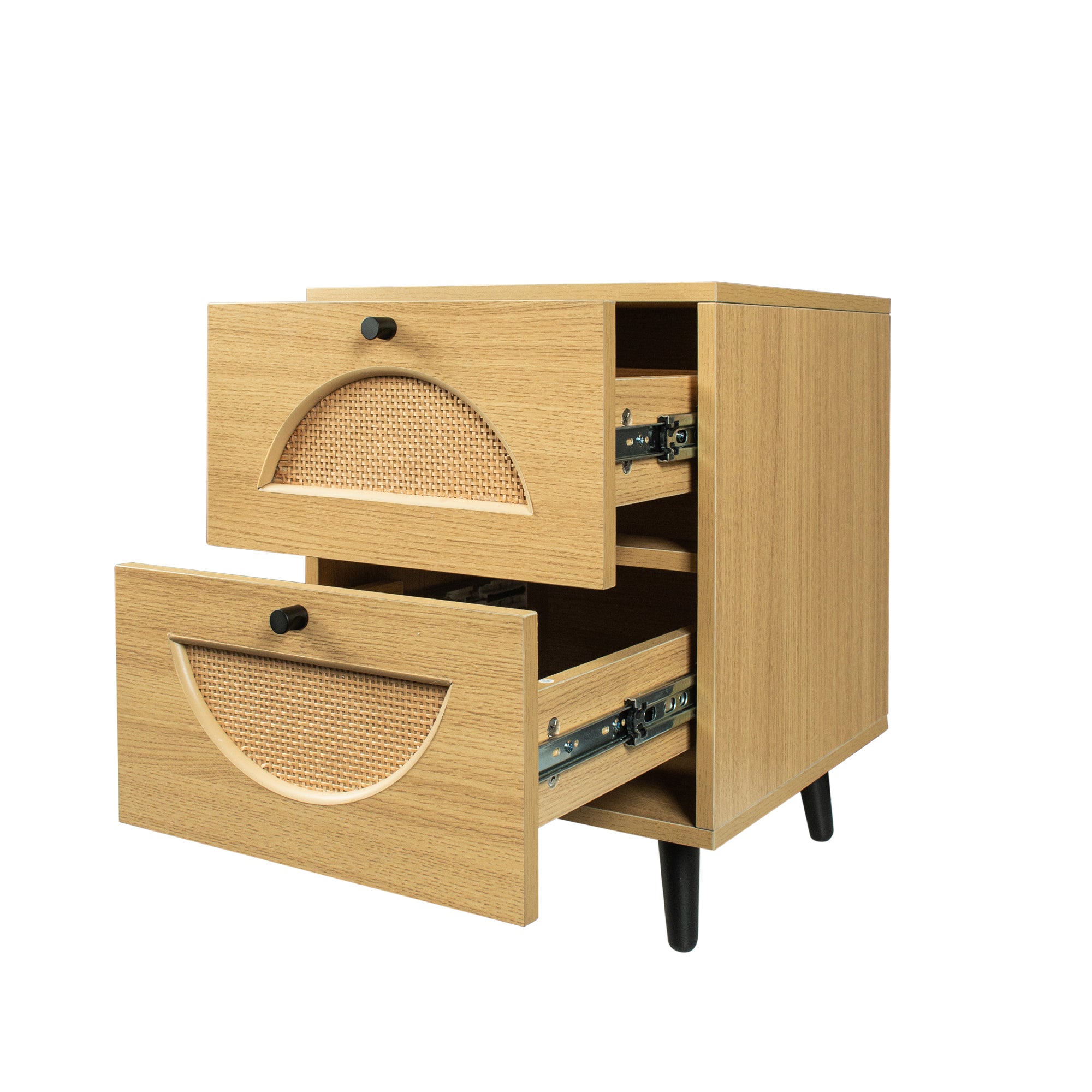 21" Tall 2-Drawer Wood Nightstand with Woven Wicker