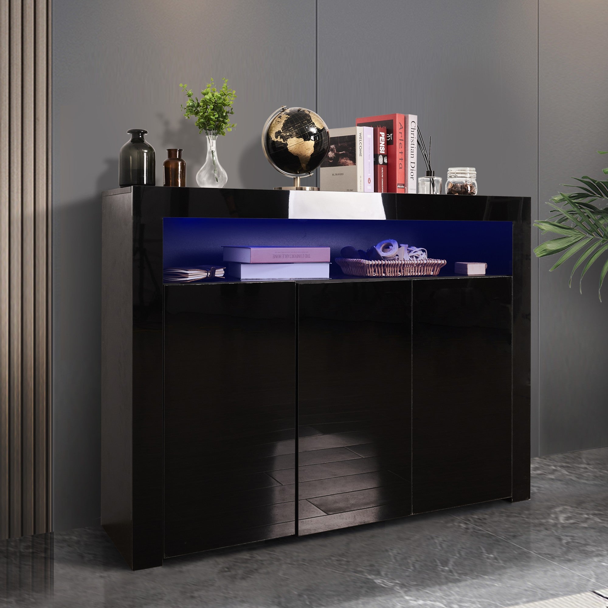 51-inch Wood Sideboard with LED Light and 3 Doors