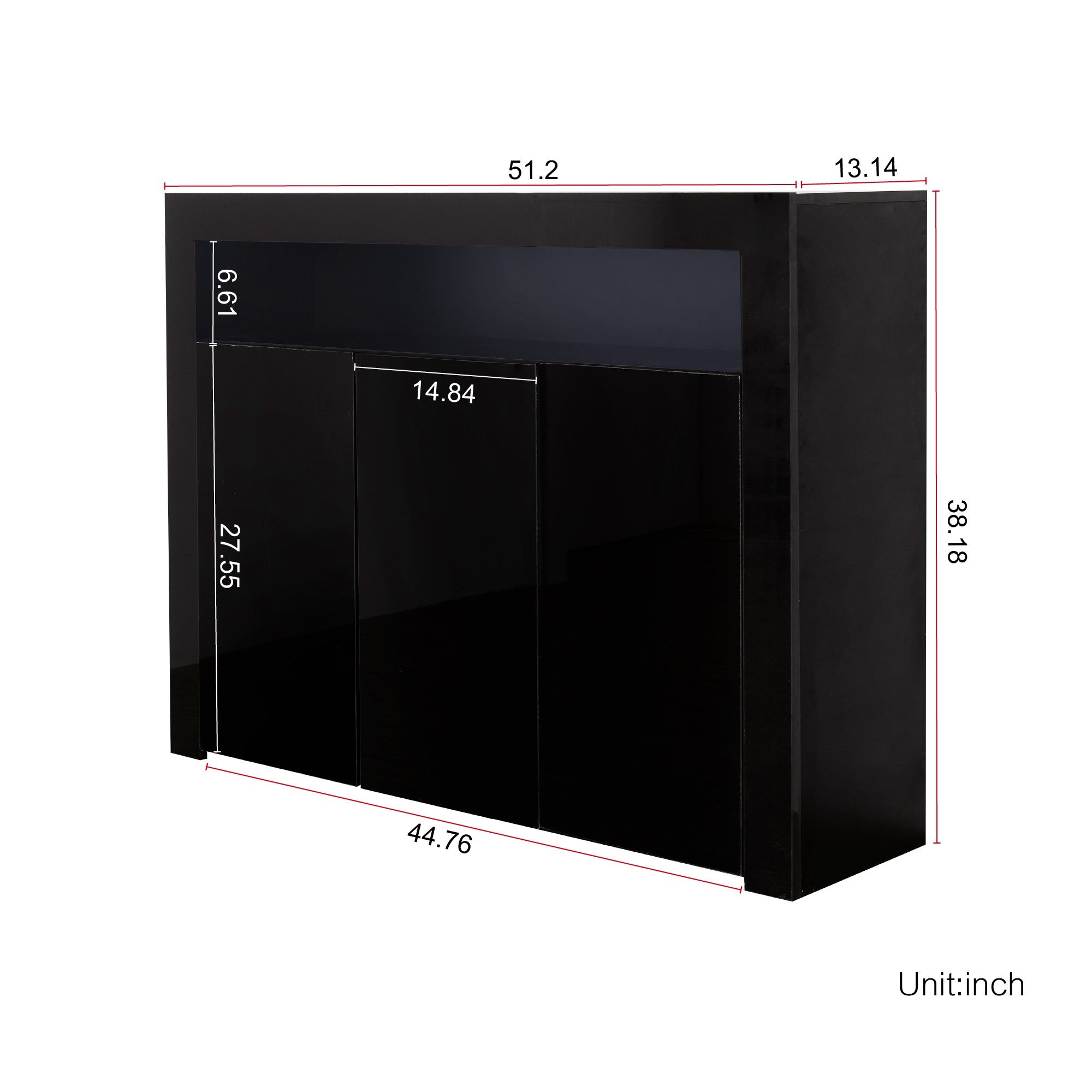 51-inch Wood Sideboard with LED Light and 3 Doors