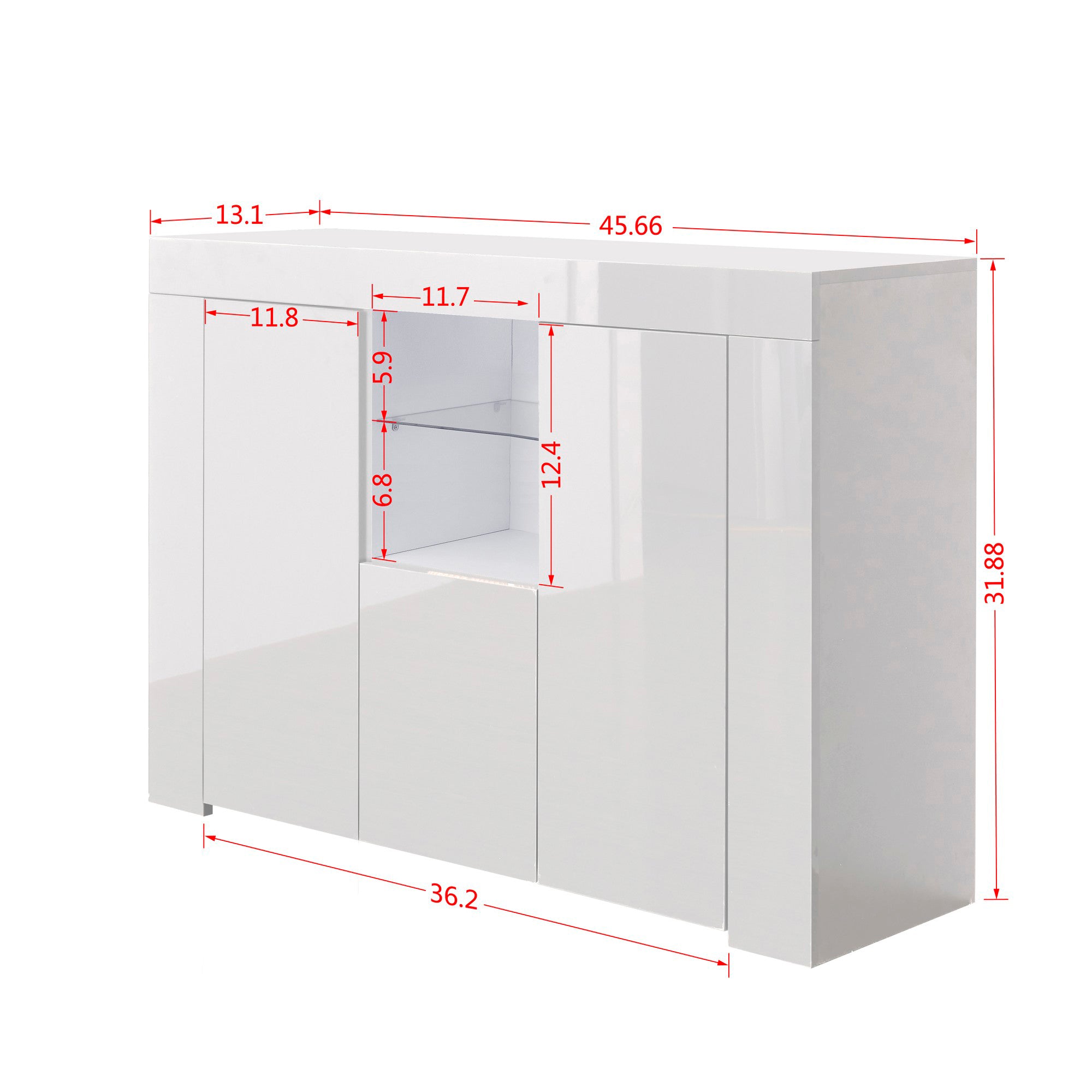 45-inch Wood Sideboard with LED Light and Exterior Shelves