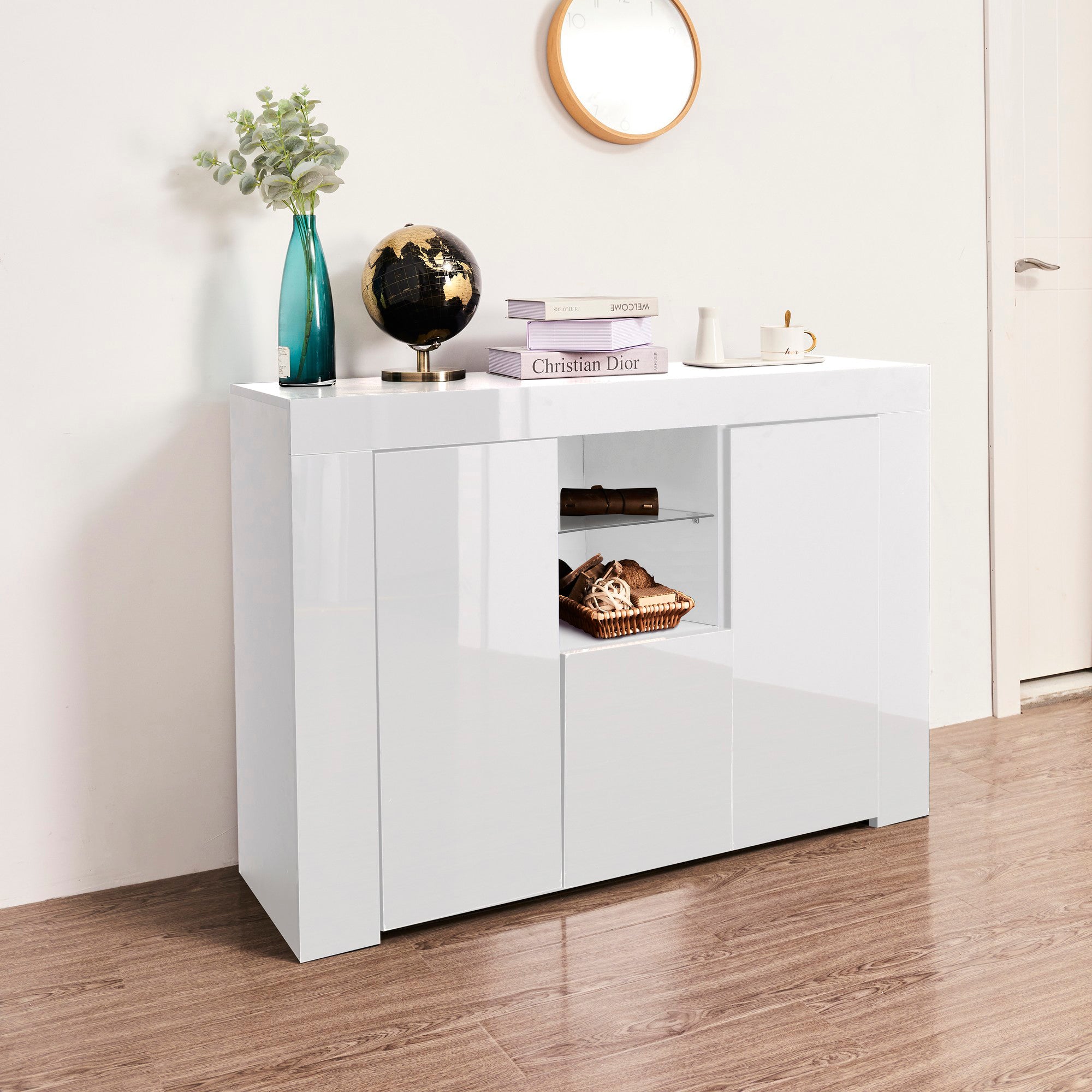 45-inch Wood Sideboard with LED Light and Exterior Shelves