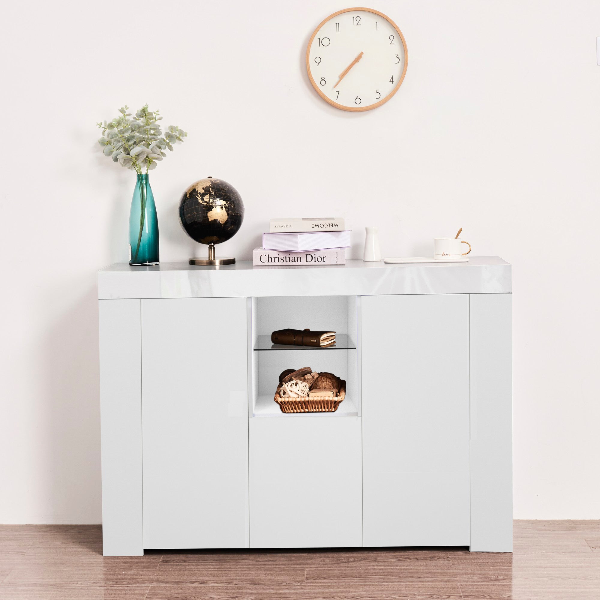 45-inch Wood Sideboard with LED Light and Exterior Shelves