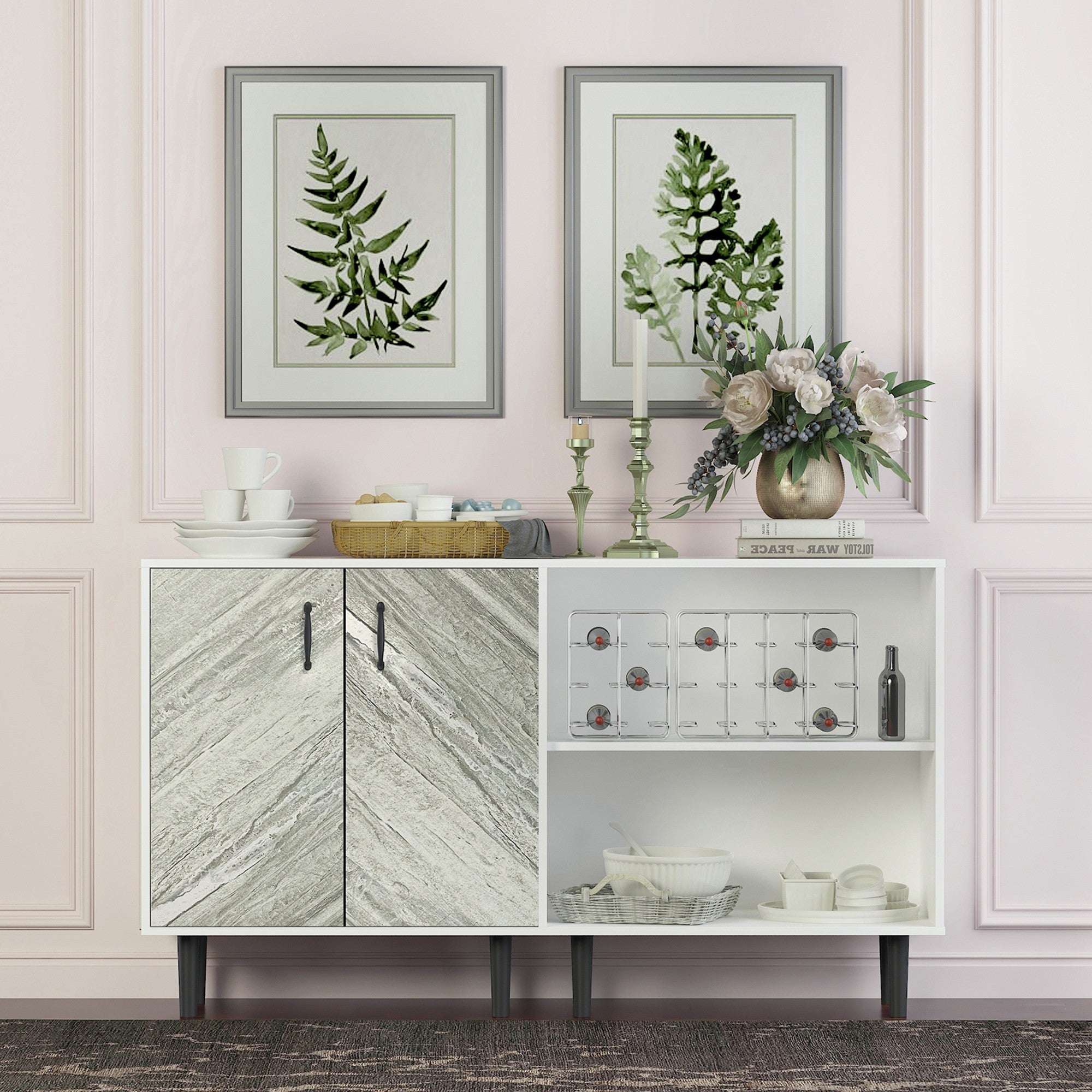 58-inch Wood Sideboard with Exterior Shelves
