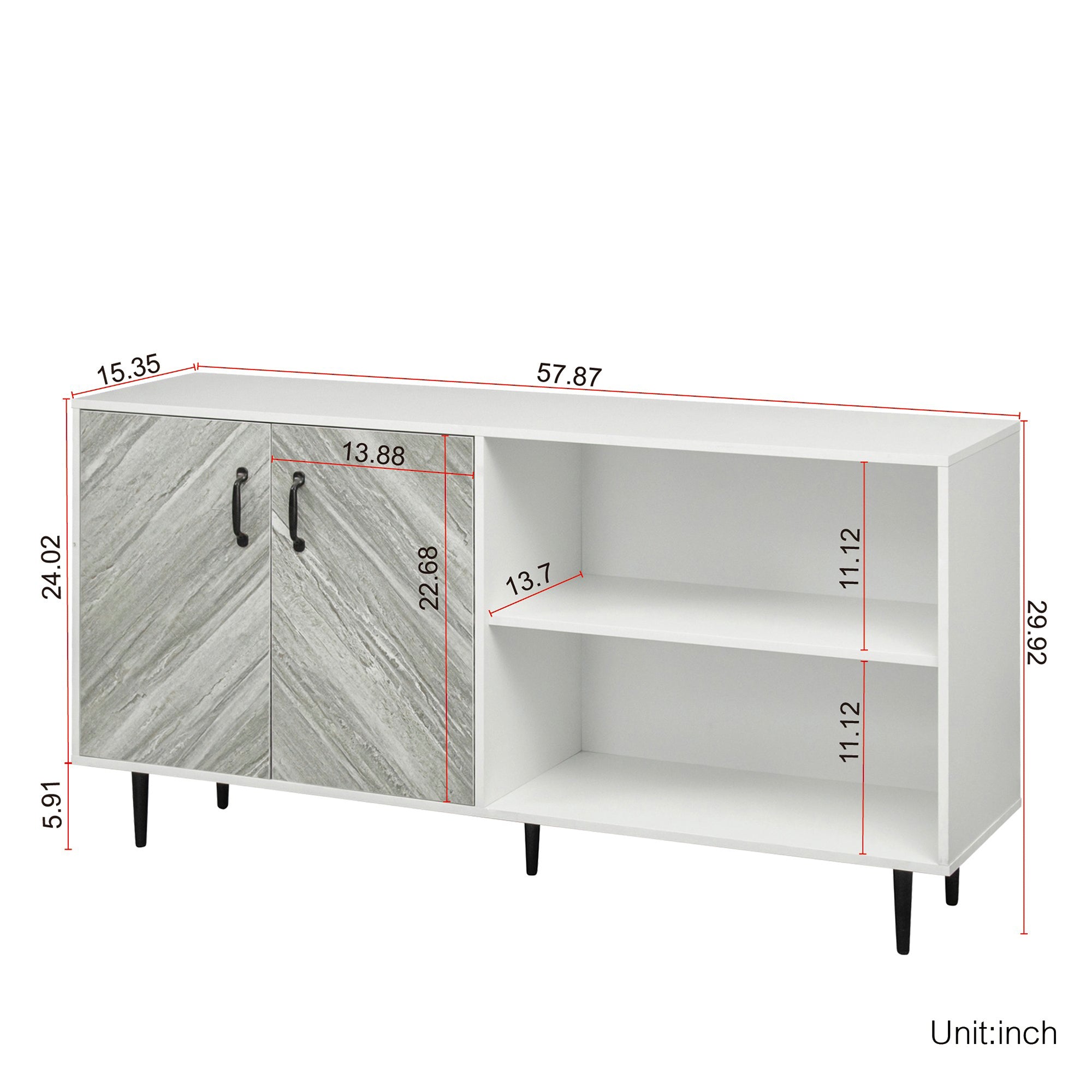 58-inch Wood Sideboard with Exterior Shelves