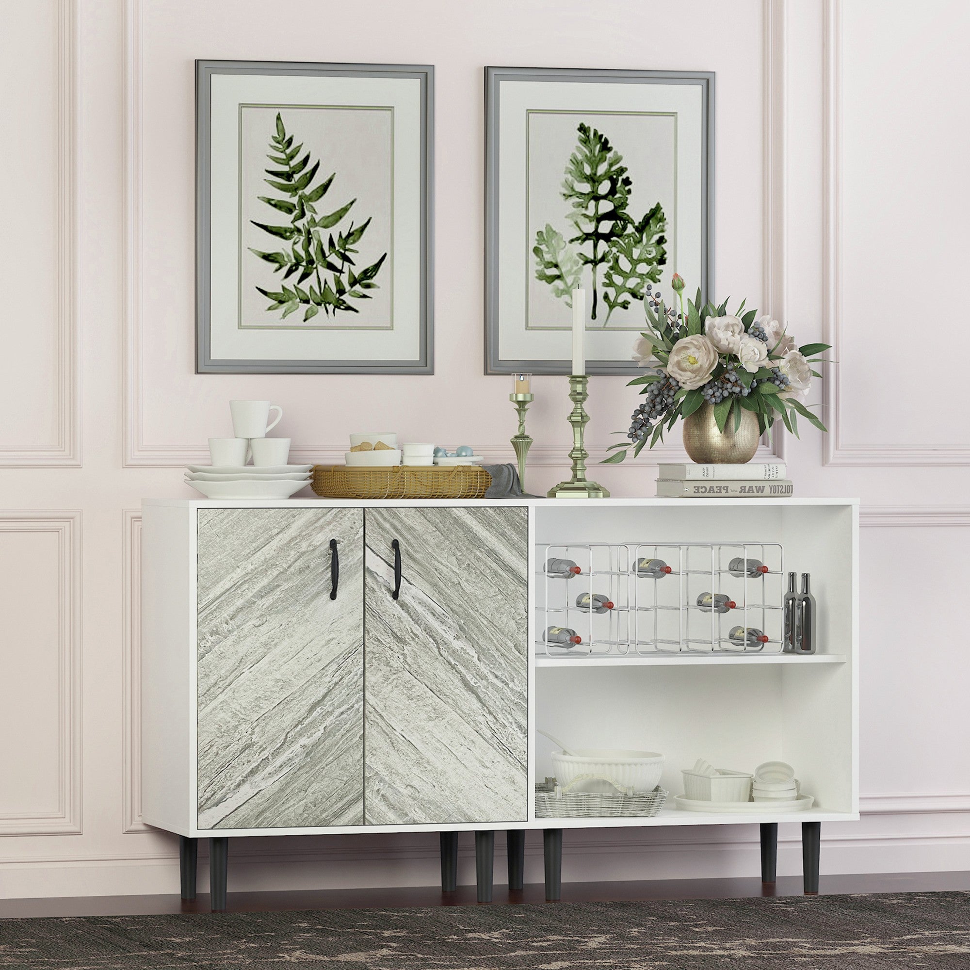 58-inch Wood Sideboard with Exterior Shelves