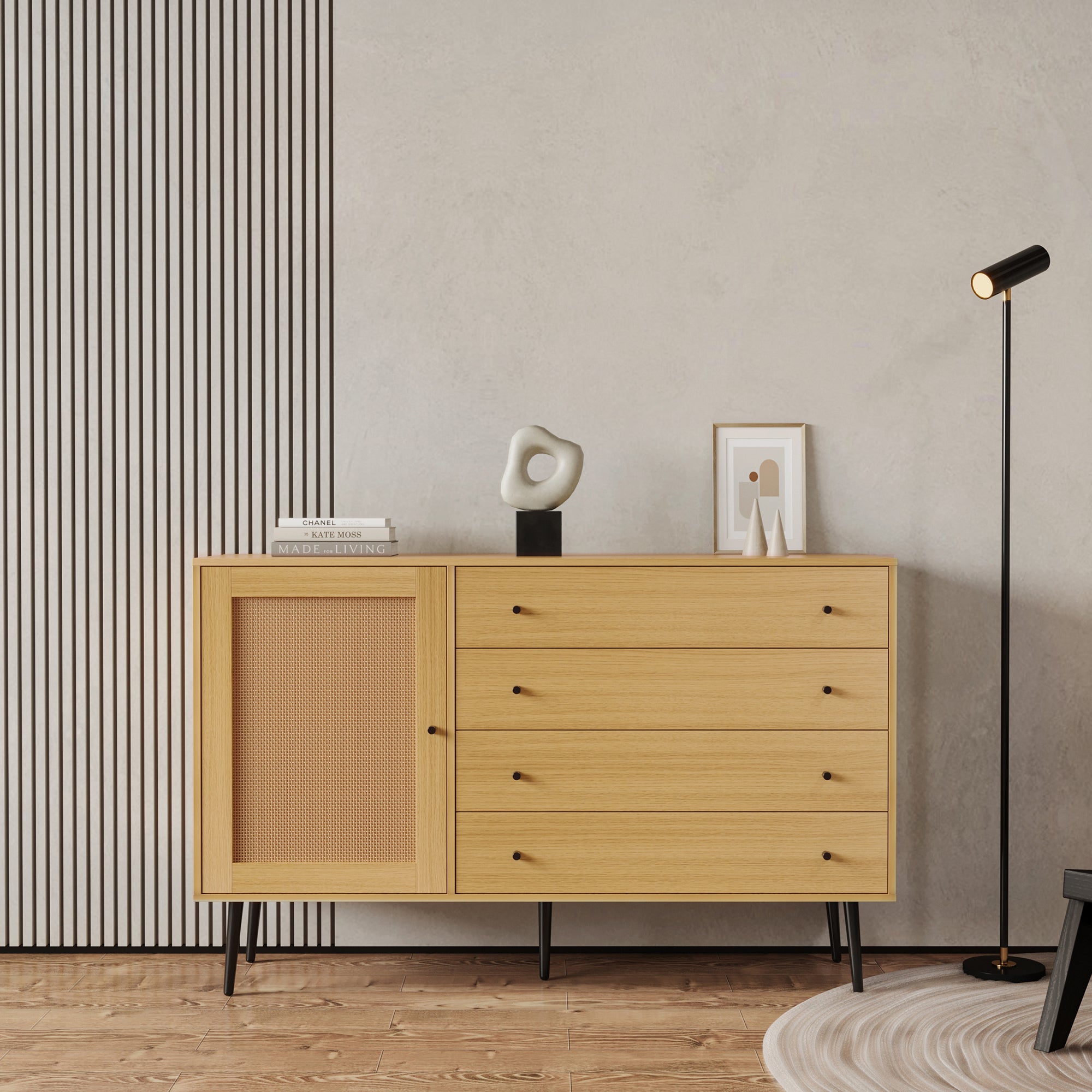 55-inch Wood Sideboard with 4 Long Drawers