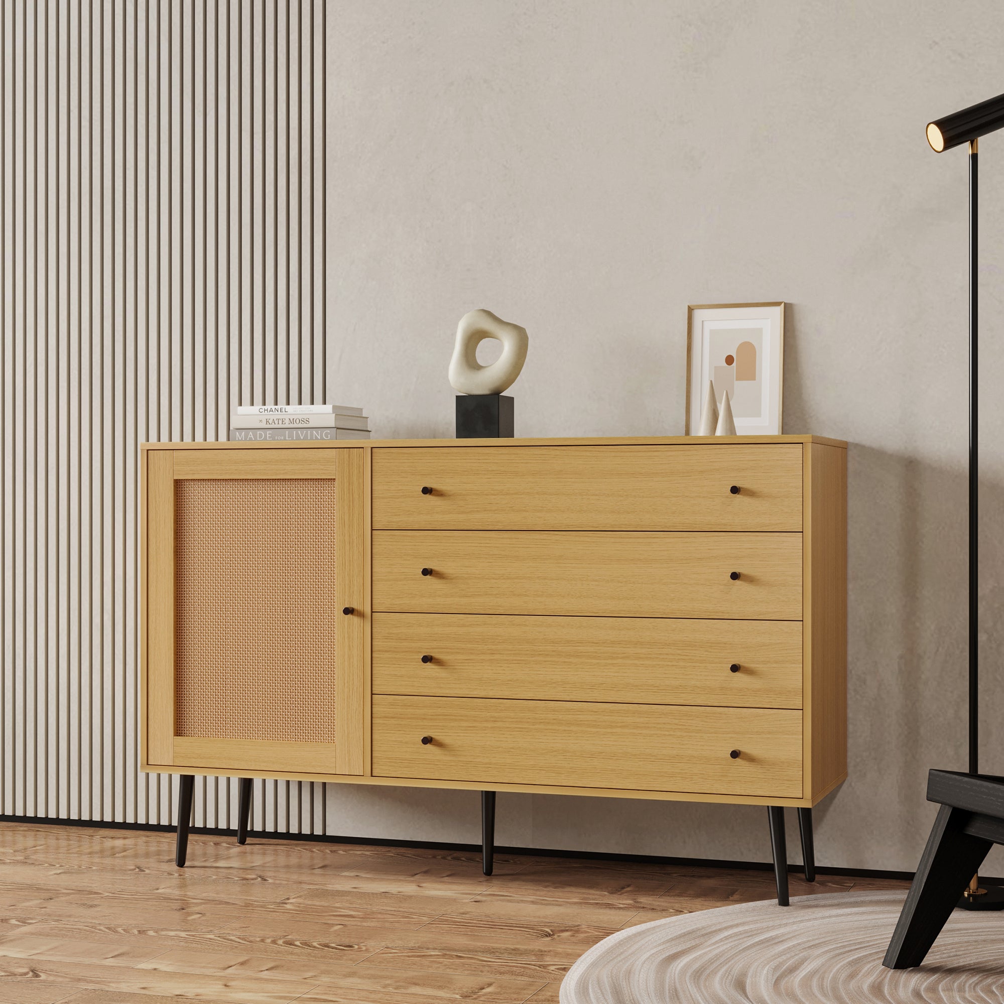 55-inch Wood Sideboard with 4 Long Drawers