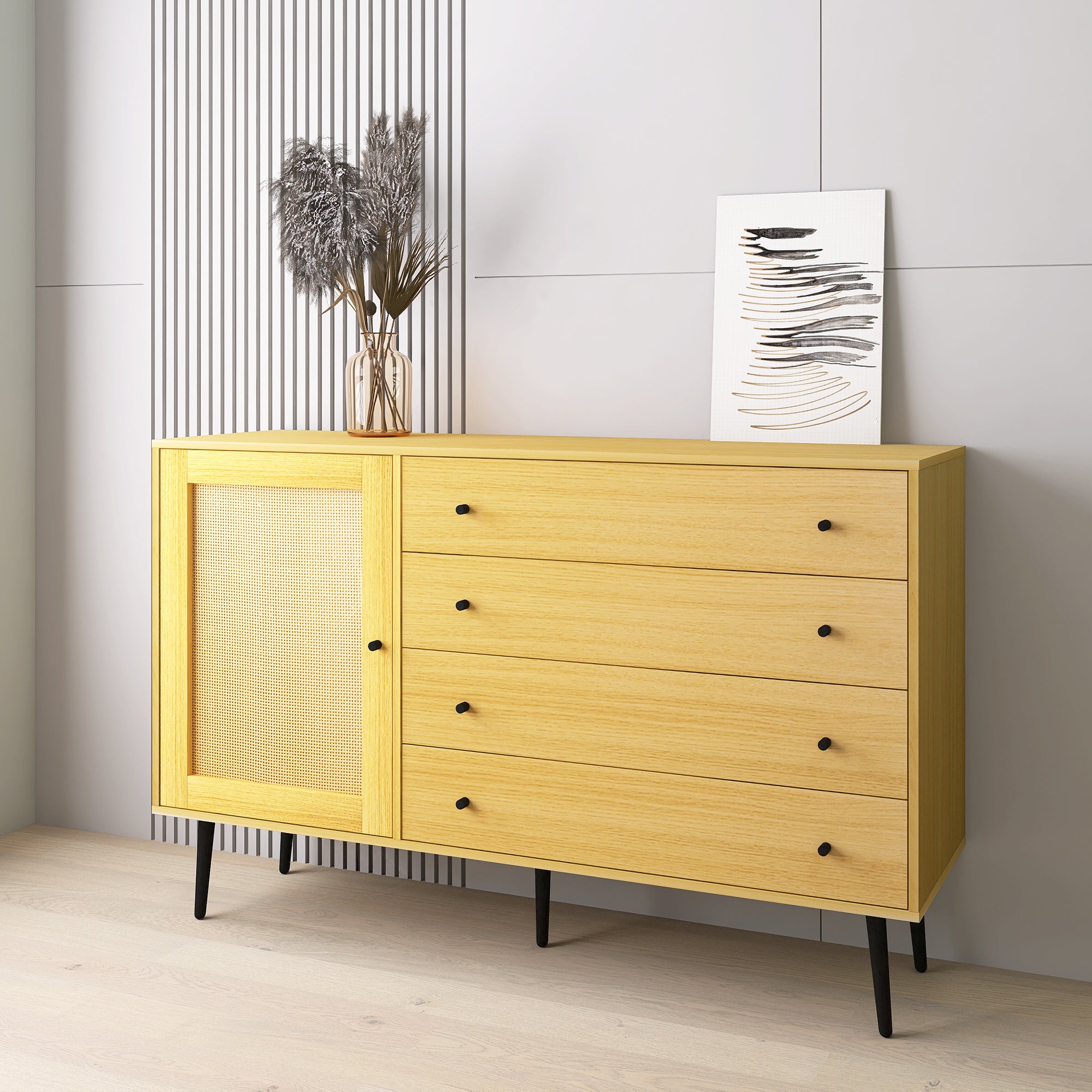 55-inch Wood Sideboard with 4 Long Drawers