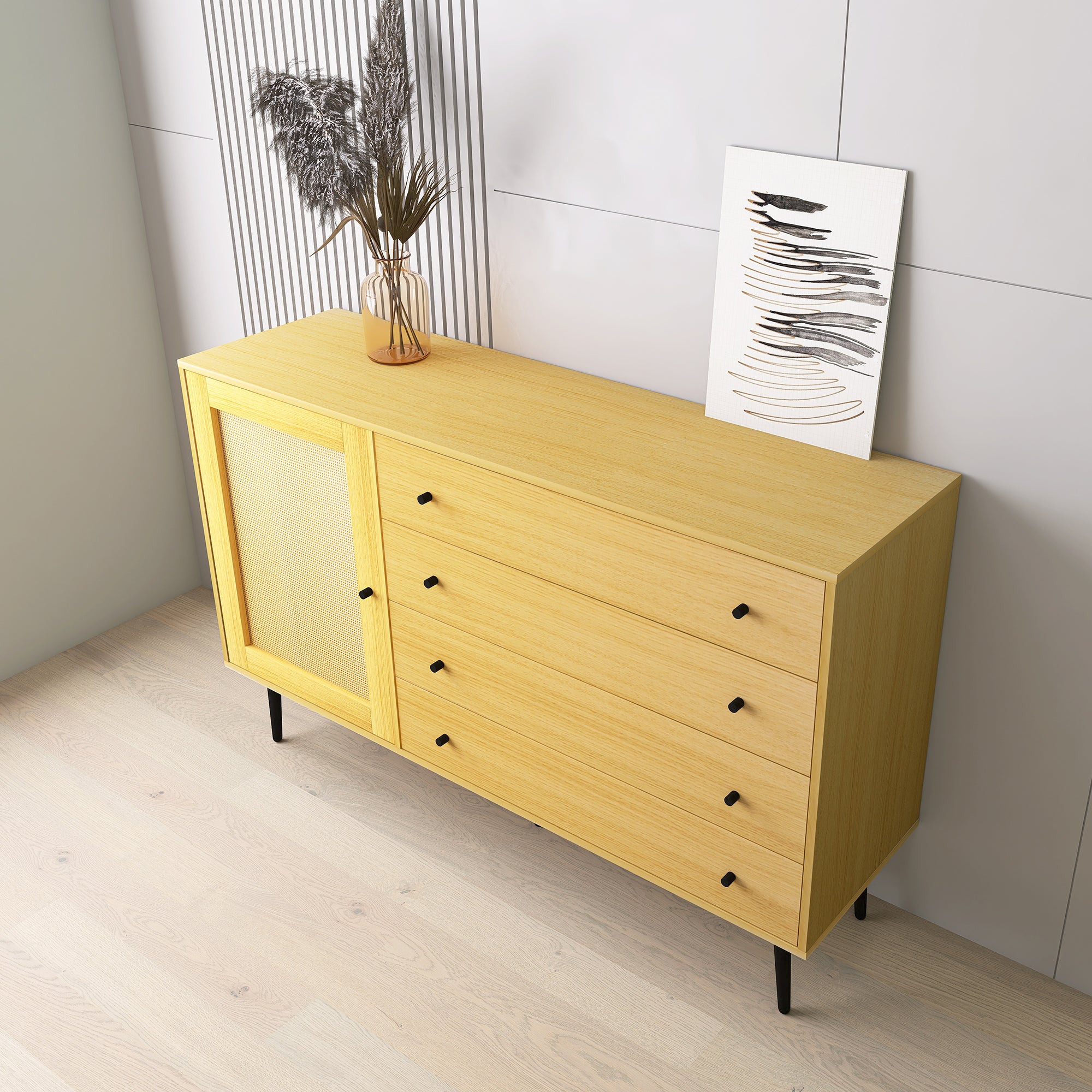 55-inch Wood Sideboard with 4 Long Drawers
