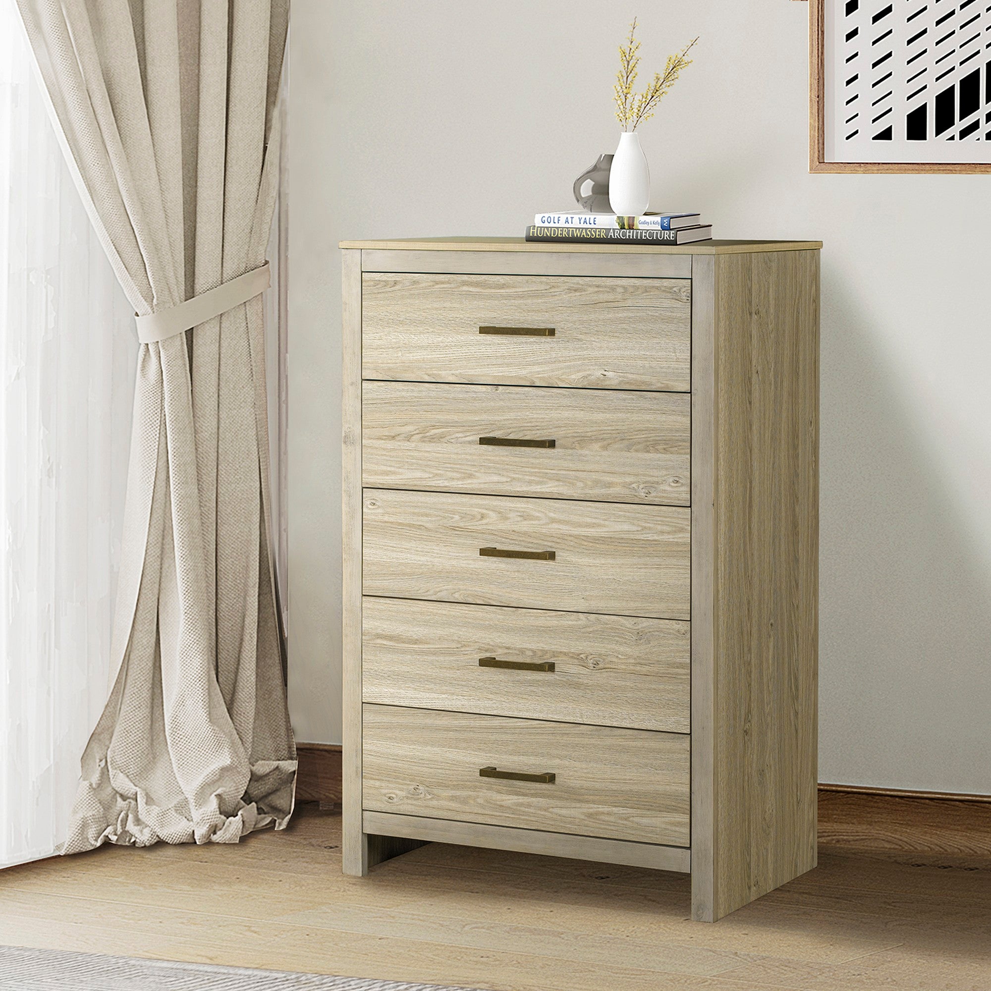 5 Drawers  32" W  Wood Chest in Maple