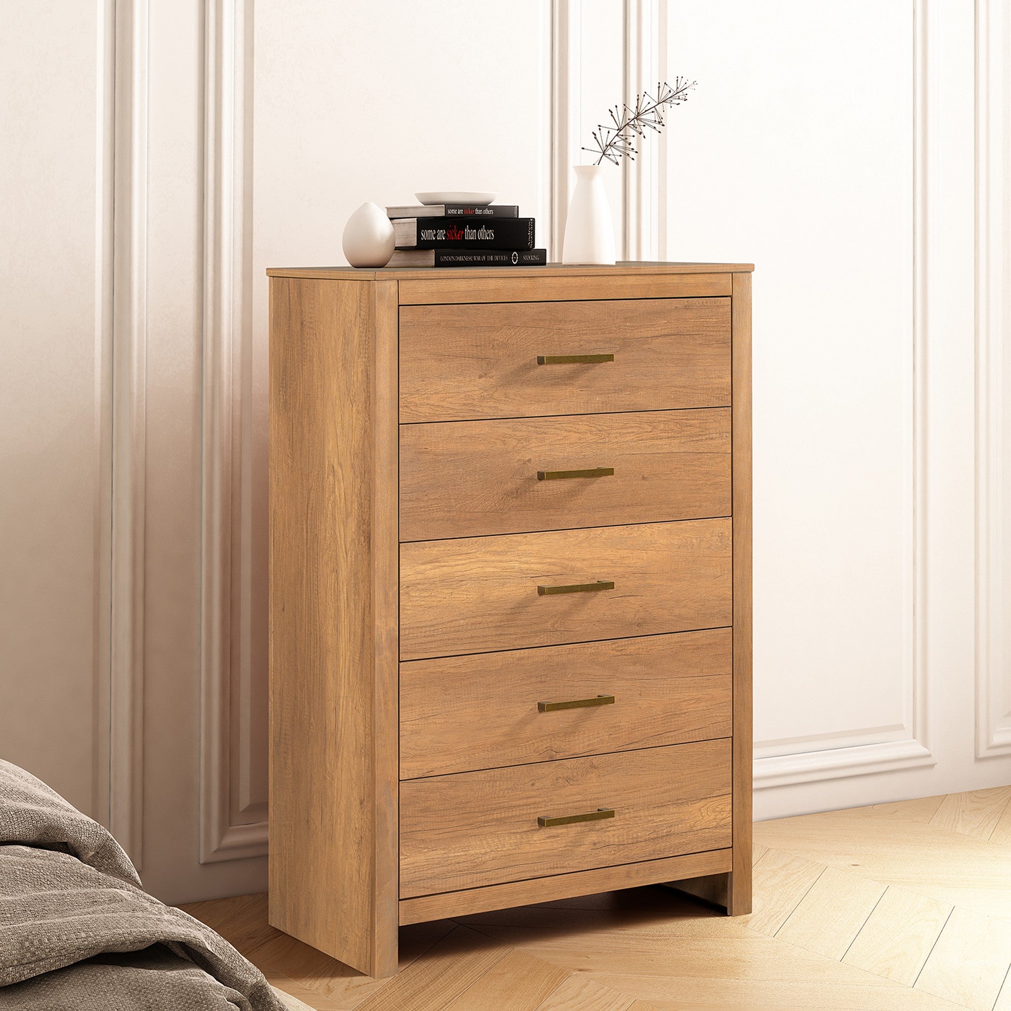 5 Drawers  32" W  Wood Chest in Maple