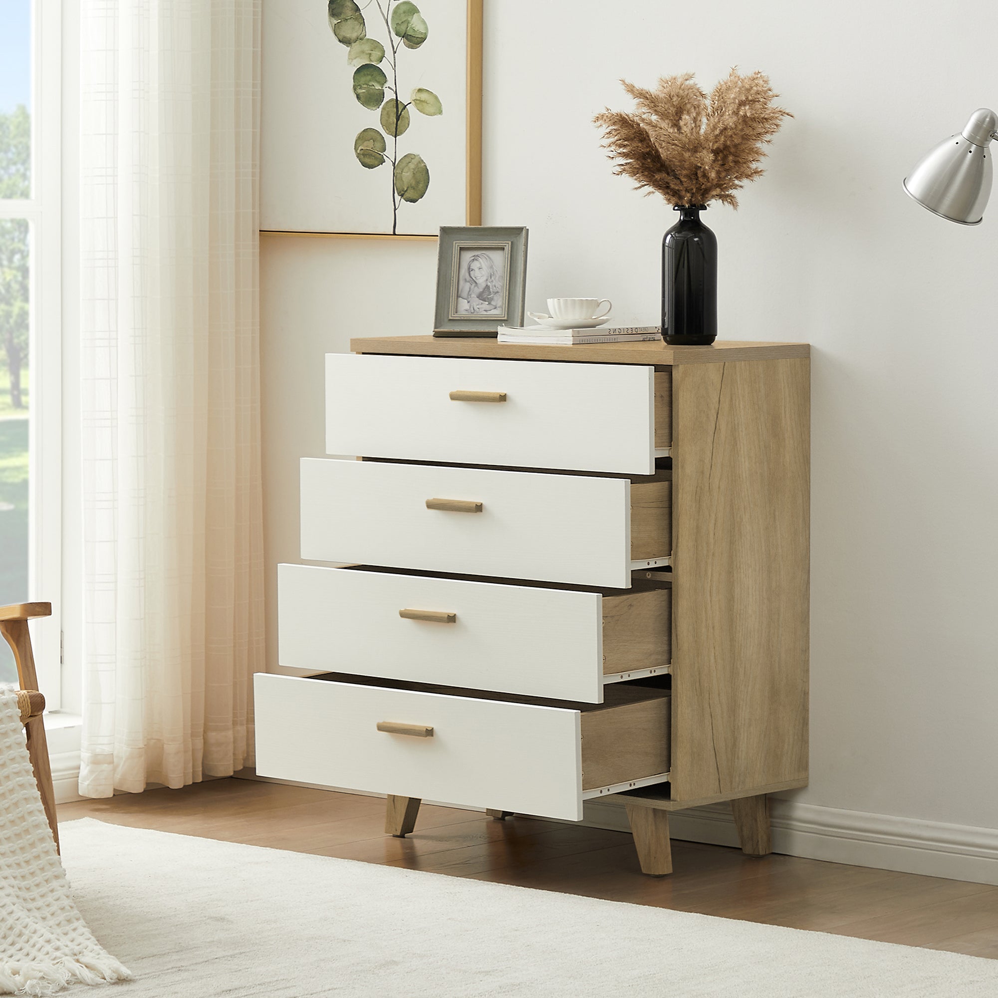 4-Drawer 32" W Wood Chest in Natural