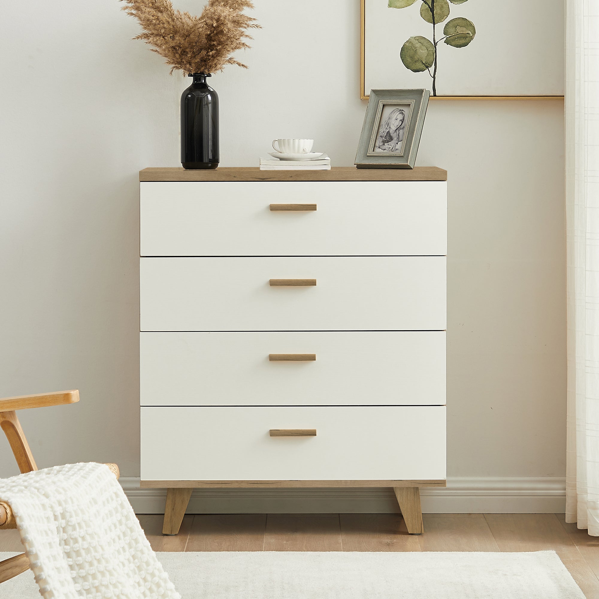 4-Drawer 32" W Wood Chest in Natural