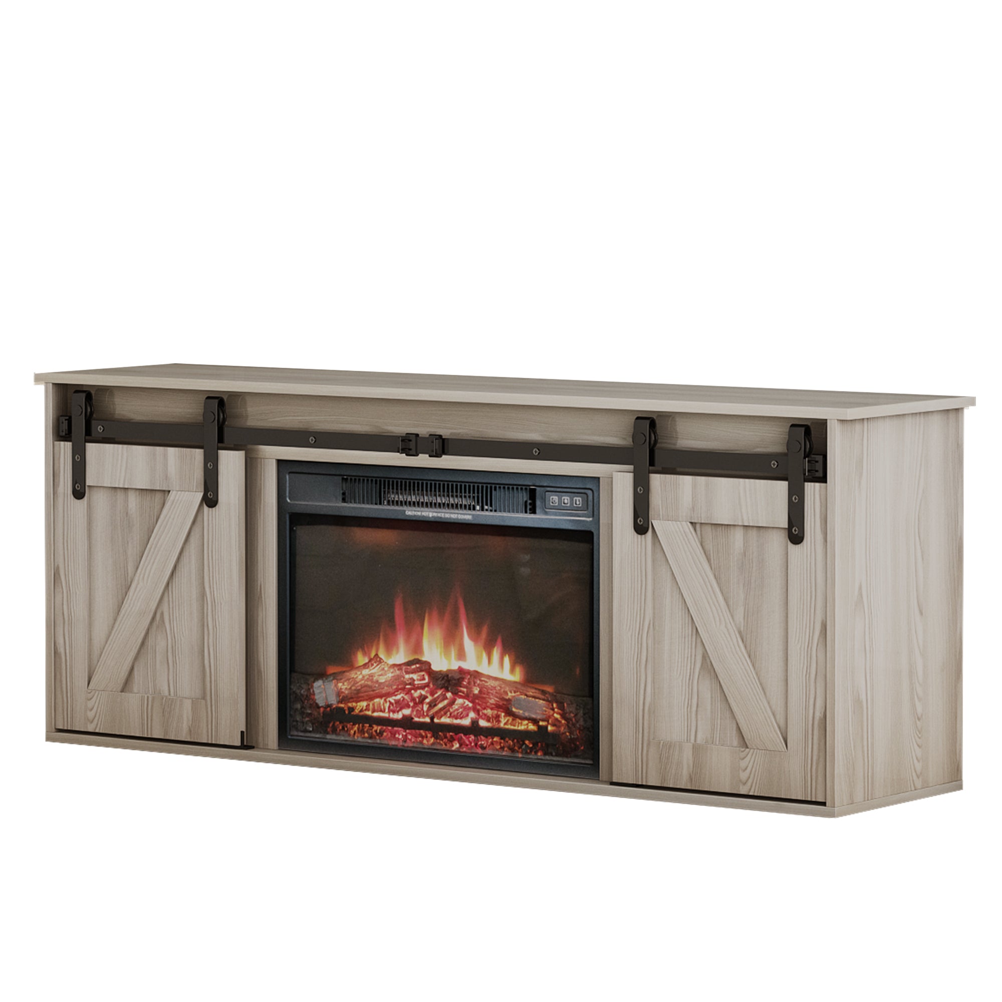 58-inch Freestanding Electric Fireplace with Sliding Barn Door