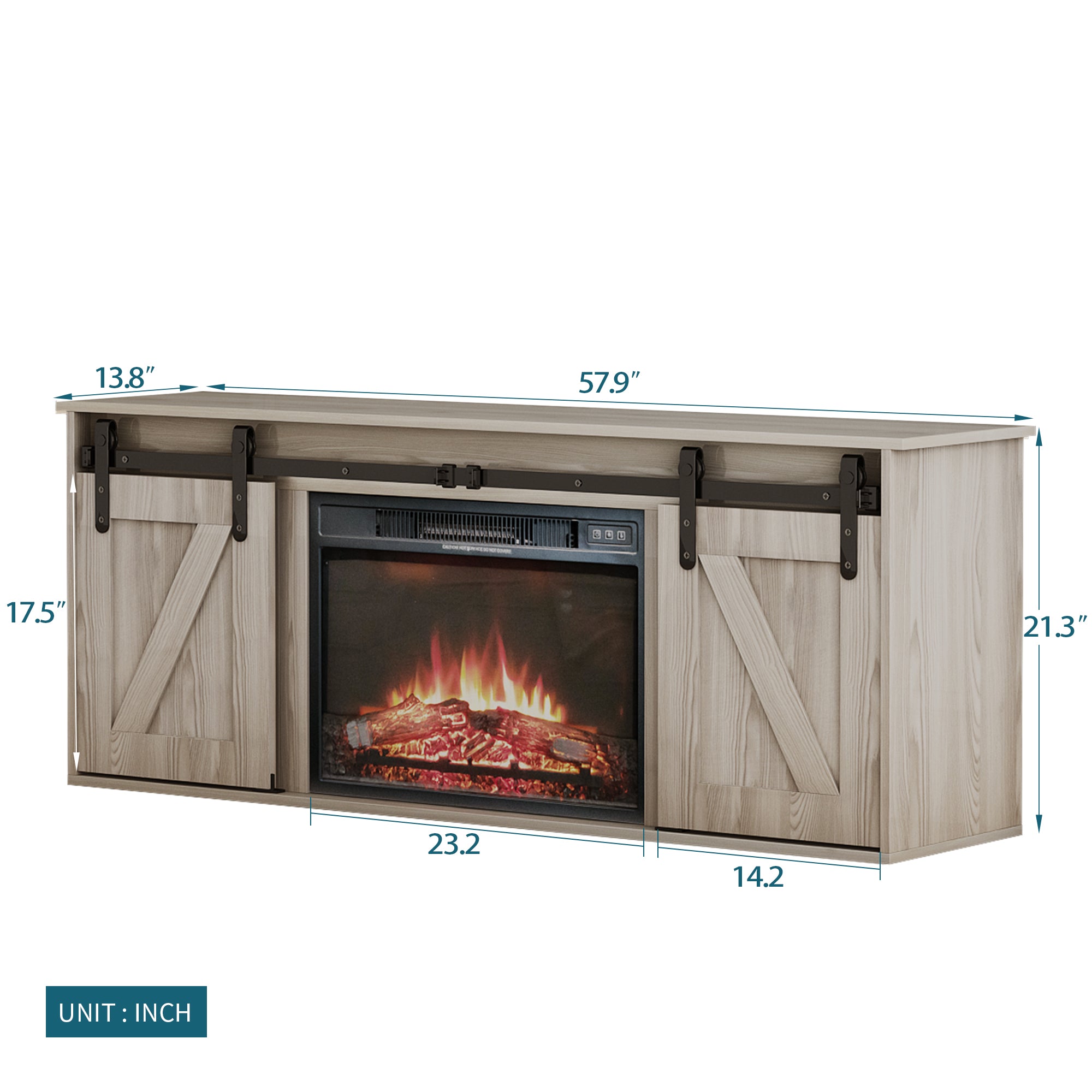 58-inch Freestanding Electric Fireplace with Sliding Barn Door