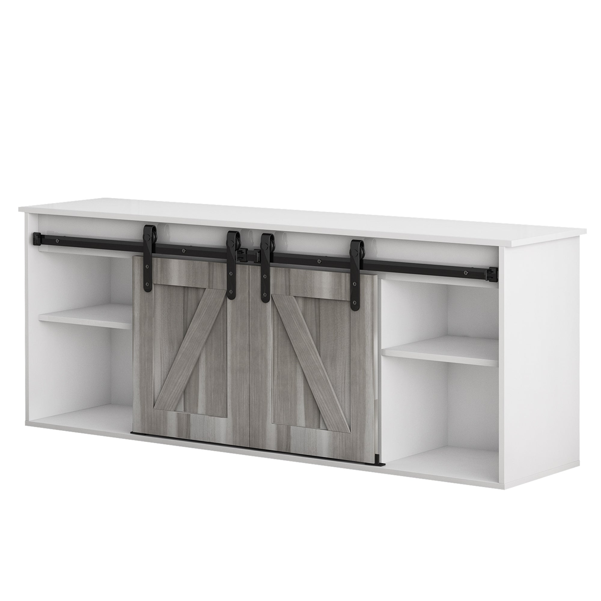 58-inch Freestanding Electric Fireplace with Sliding Barn Door
