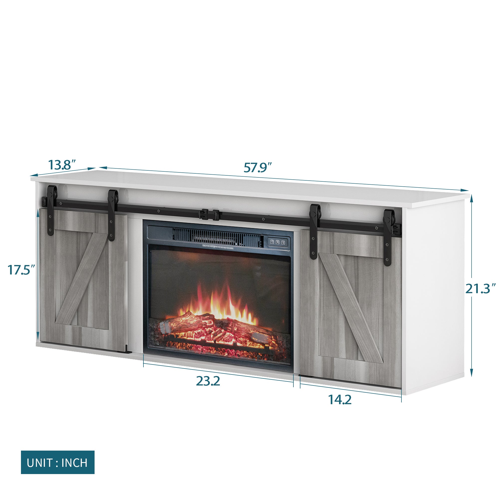 58-inch Freestanding Electric Fireplace with Sliding Barn Door