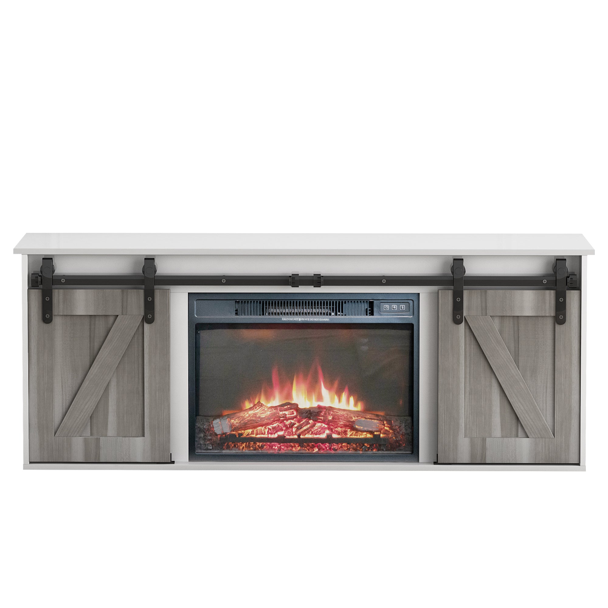 58-inch Freestanding Electric Fireplace with Sliding Barn Door