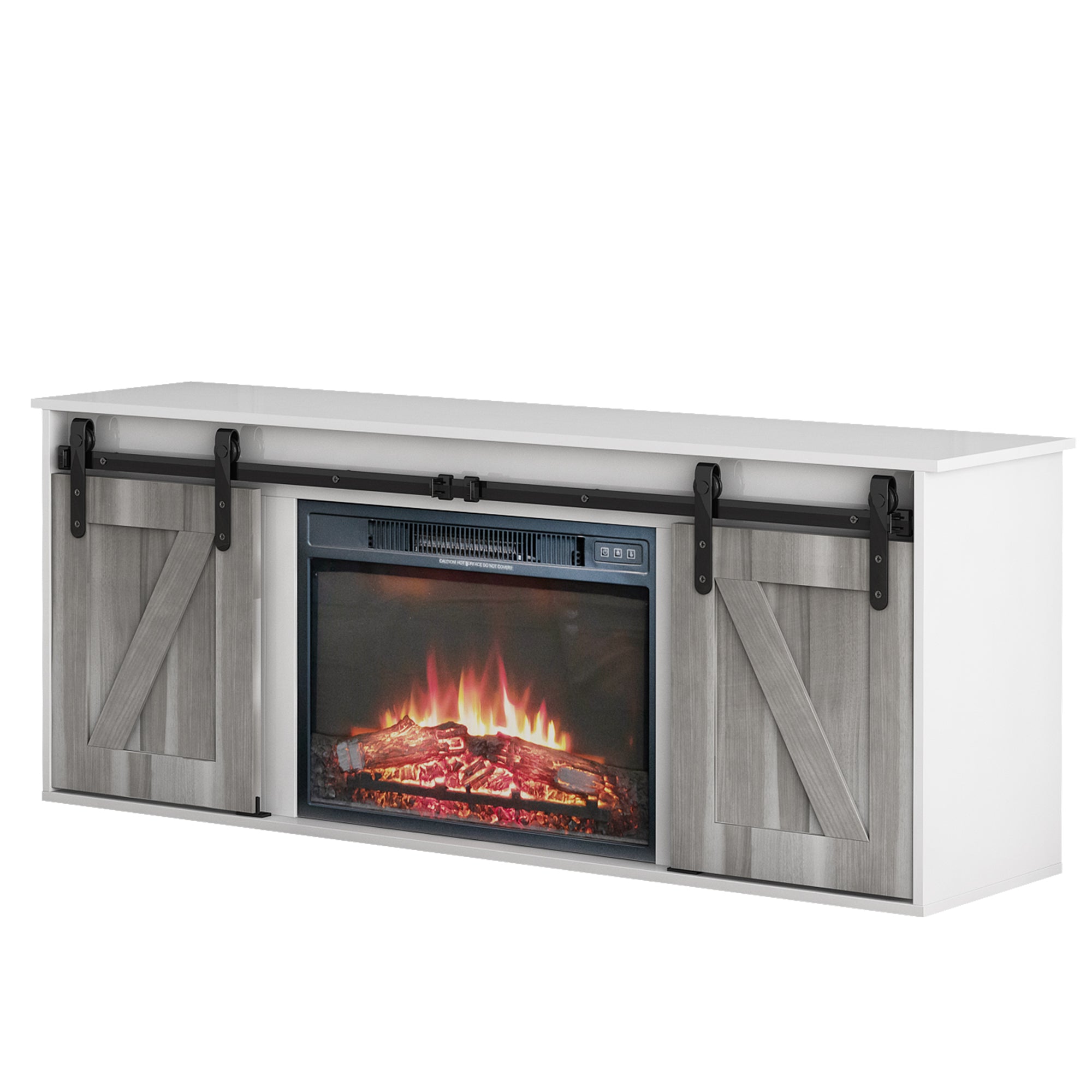 58-inch Freestanding Electric Fireplace with Sliding Barn Door