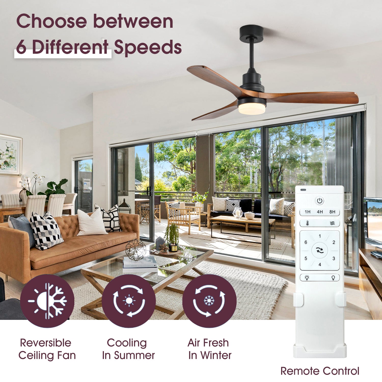 52" Ceiling Fan Light with 6 Speed Remote
