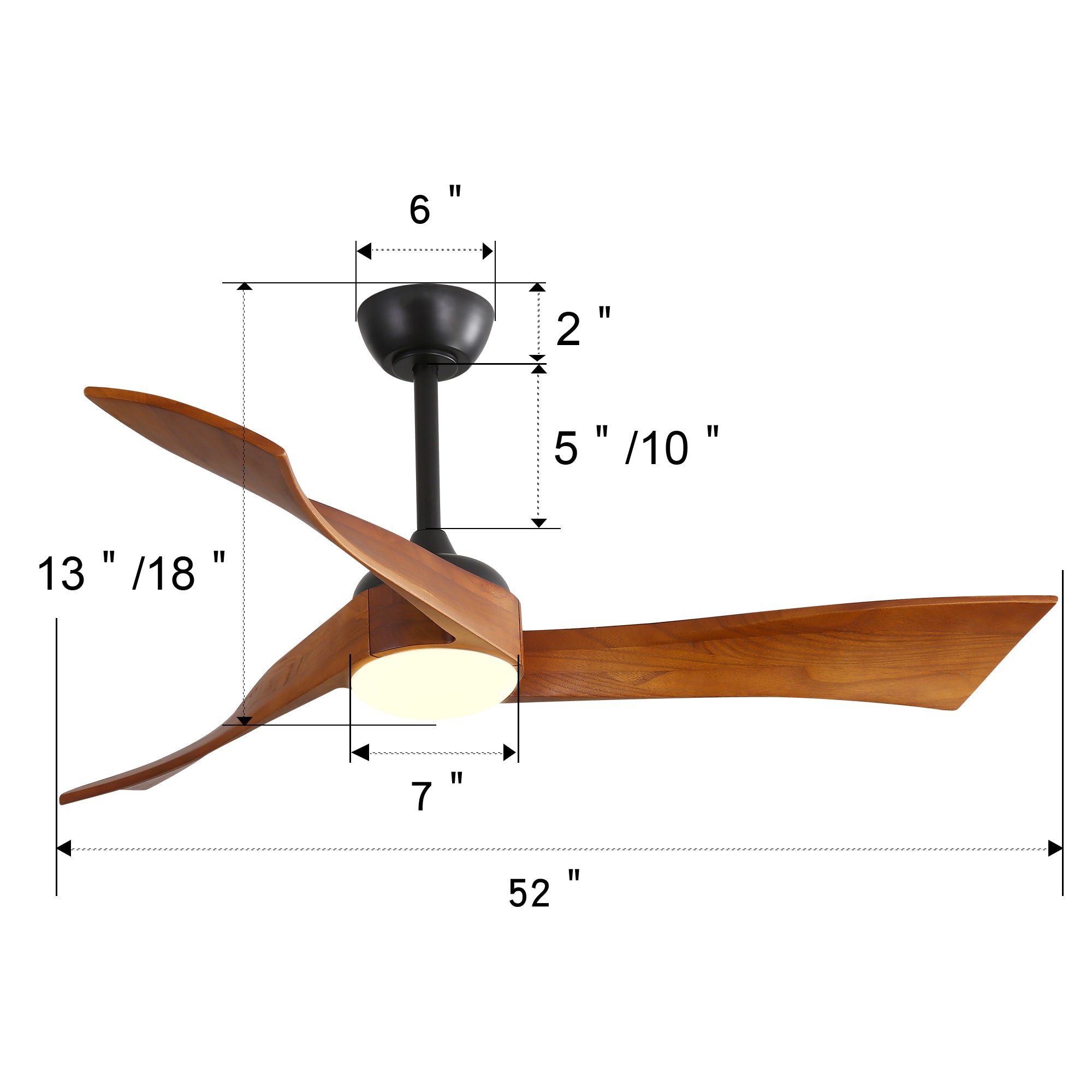 52" Ceiling Fan Light with 6 Speed Remote