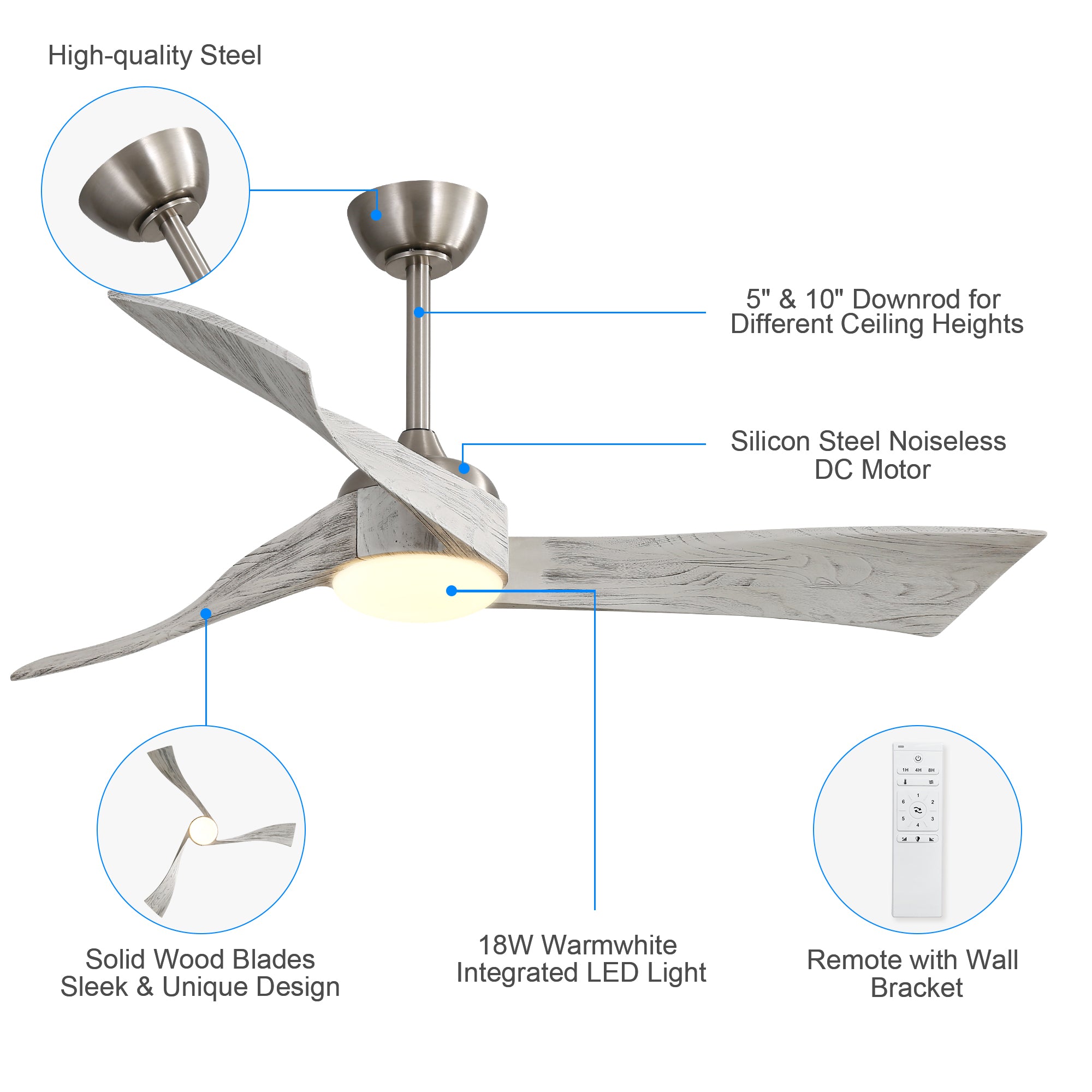 52" Ceiling Fan Light with 6 Speed Remote