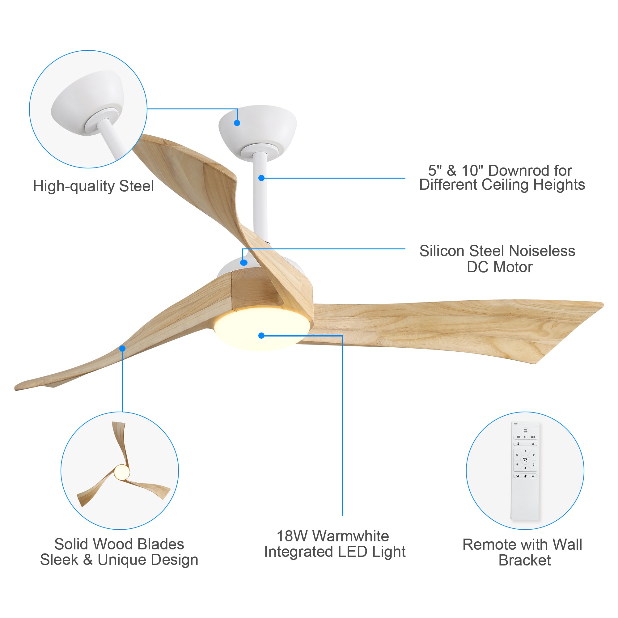 52" Ceiling Fan Light with 6 Speed Remote