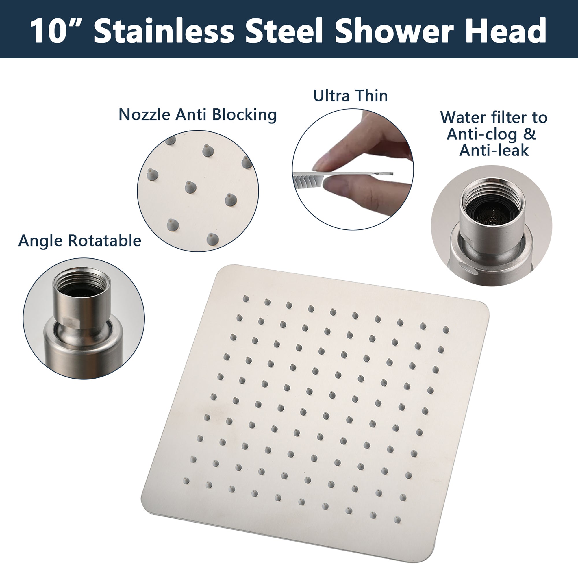 10 inch Wall-Mounted Square Stainless Steel Shower System