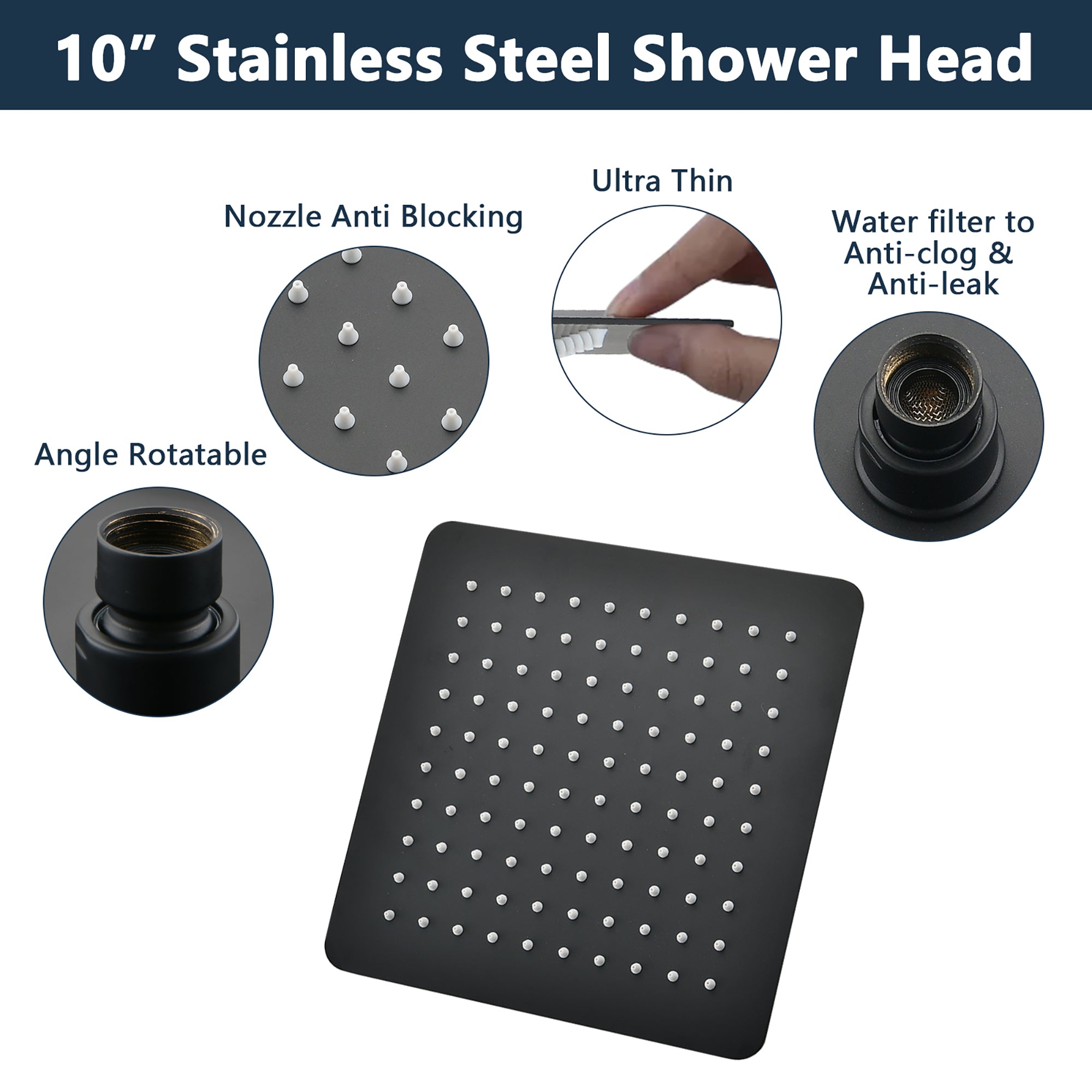 10 inch Wall-Mounted Square Stainless Steel Shower System