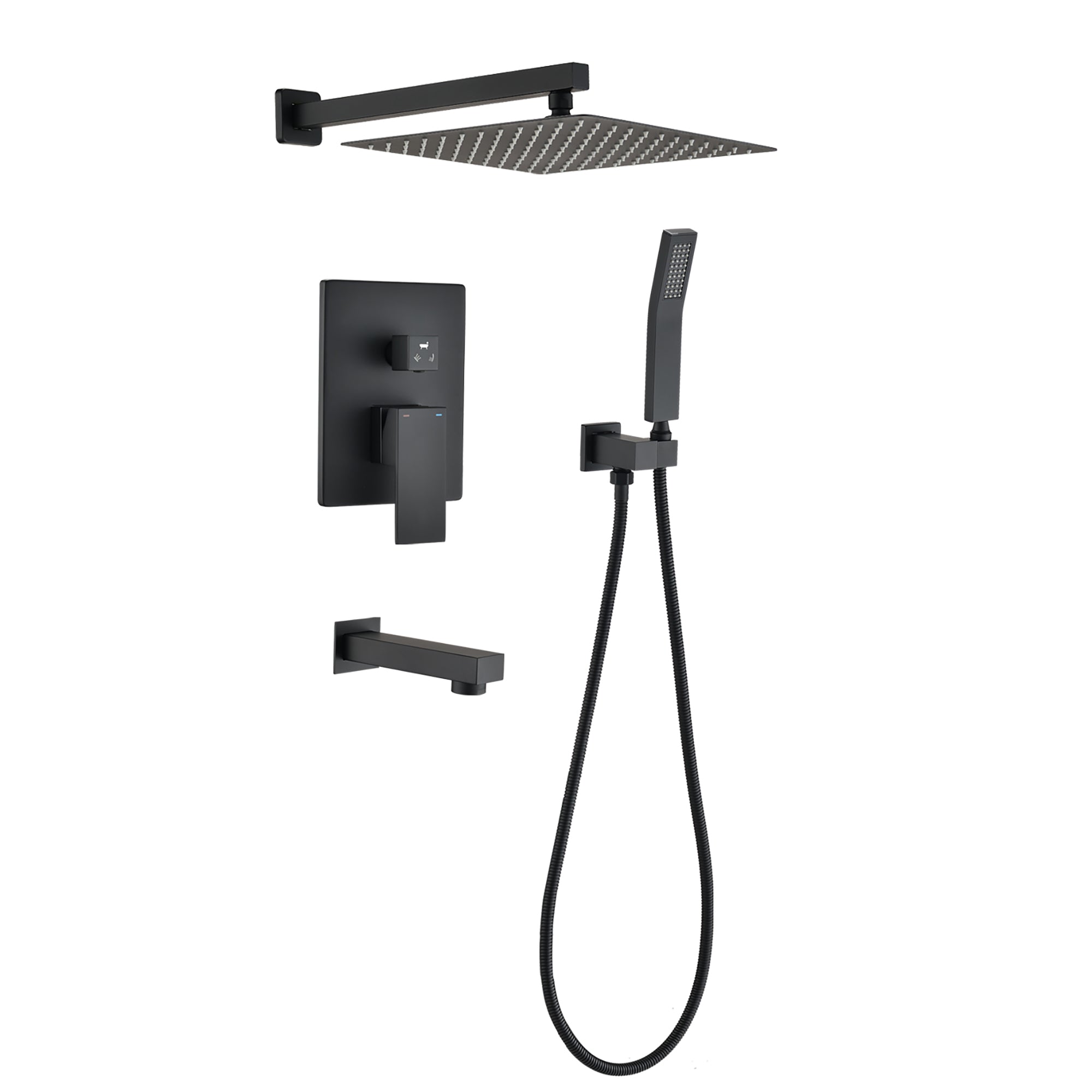 12 inch Wall-Mounted Square Completed Shower System with Handheld Shower and Tub Faucet