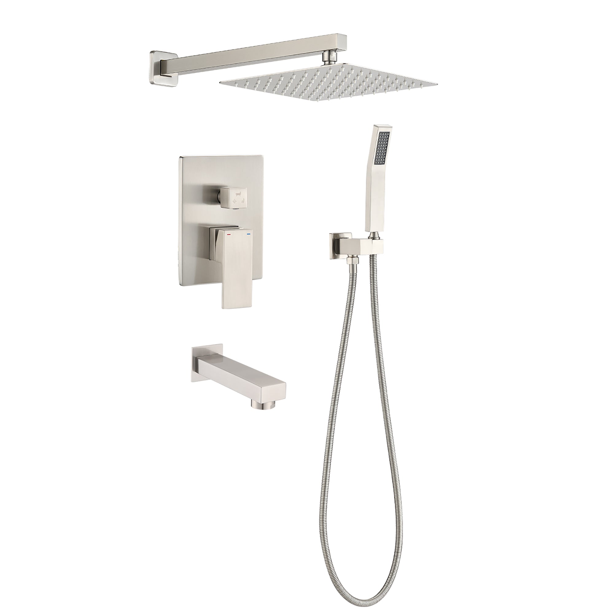 10 inch Wall-Mounted Square Completed Shower System with Rough-in Valve; Handheld Shower; and Tub Faucet