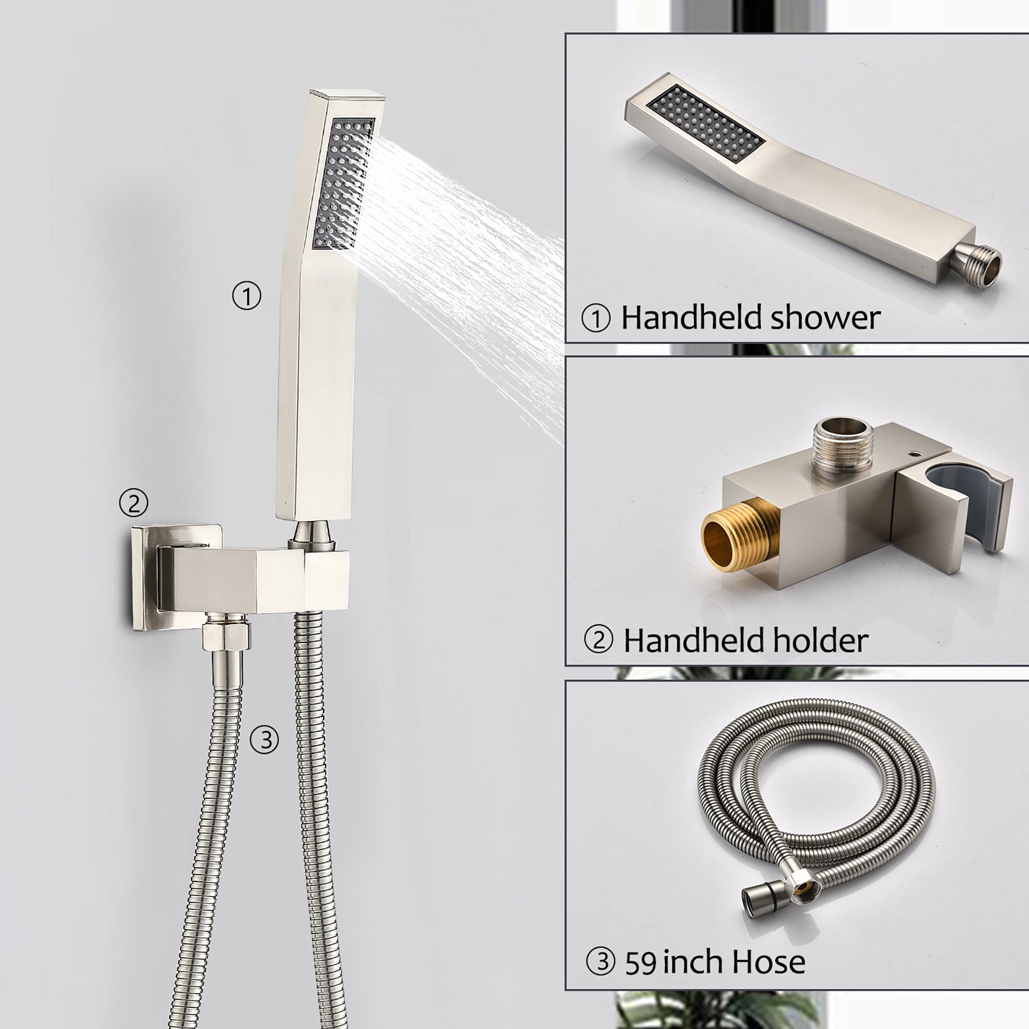 10 inch Wall-Mounted Square Completed Shower System with Rough-in Valve; Handheld Shower; and Tub Faucet