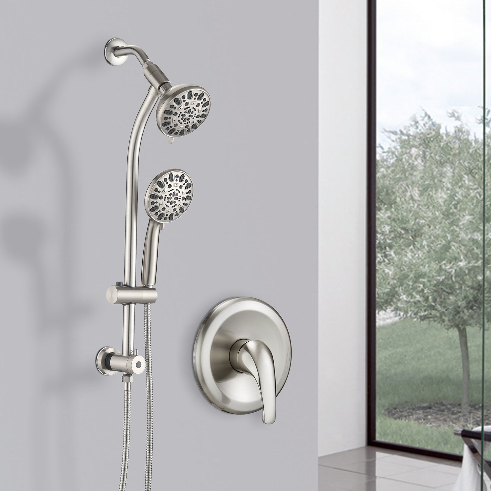 5 inch Wall-Mounted Round Shower System with Handheld Shower and head shower and Slide Bar