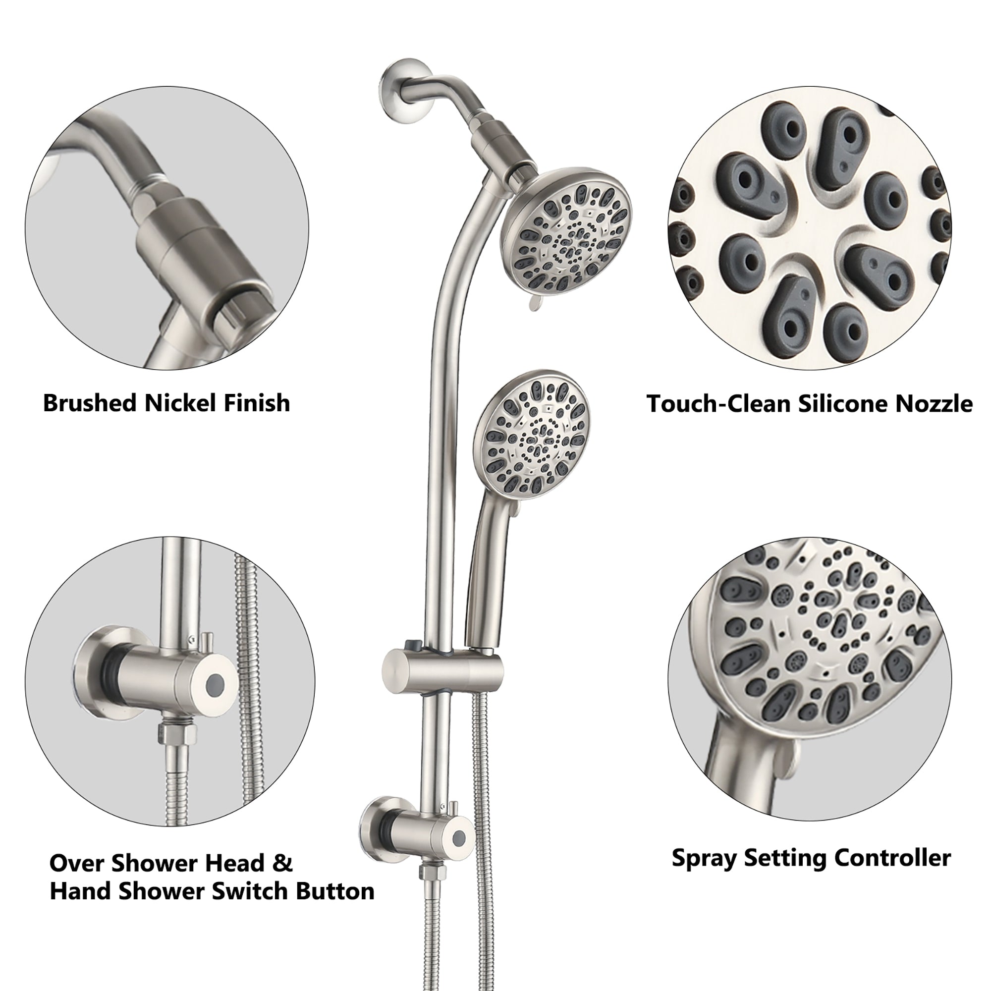 5 inch Wall-Mounted Round Shower System with Handheld Shower and head shower and Slide Bar