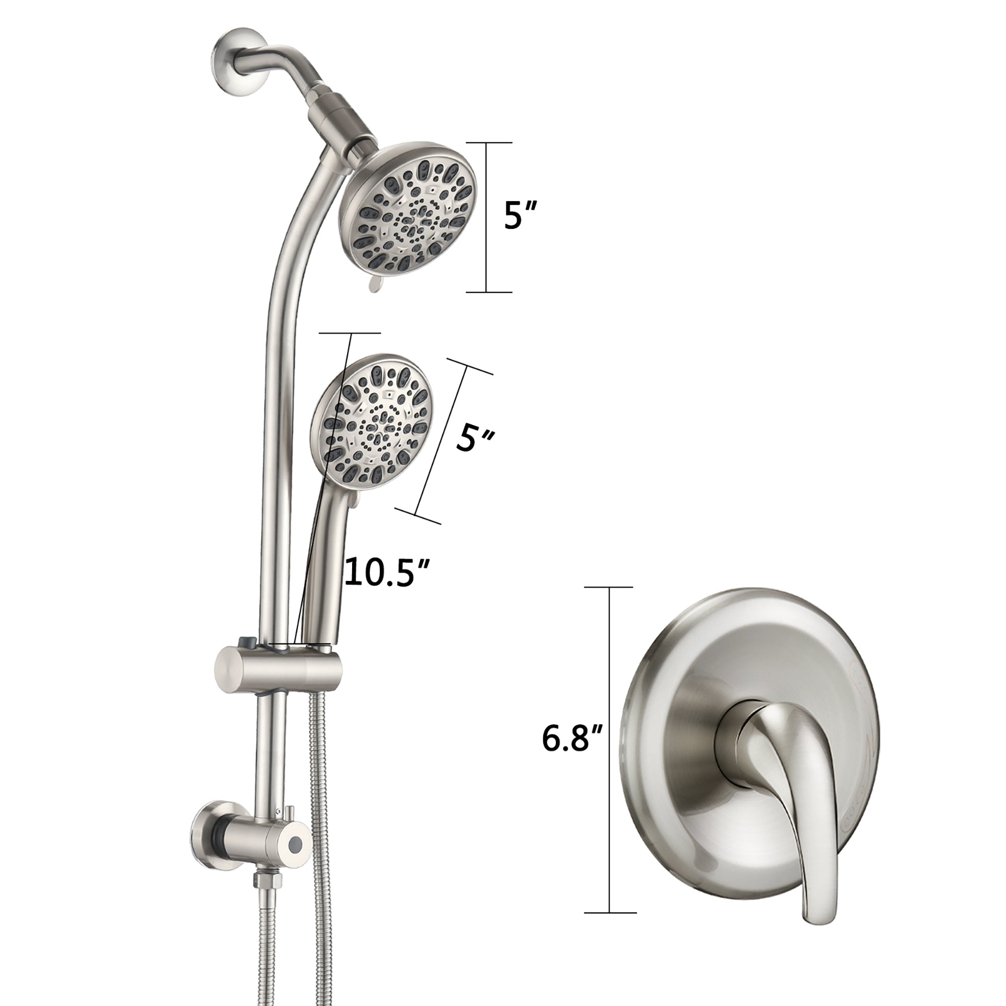 5 inch Wall-Mounted Round Shower System with Handheld Shower and head shower and Slide Bar