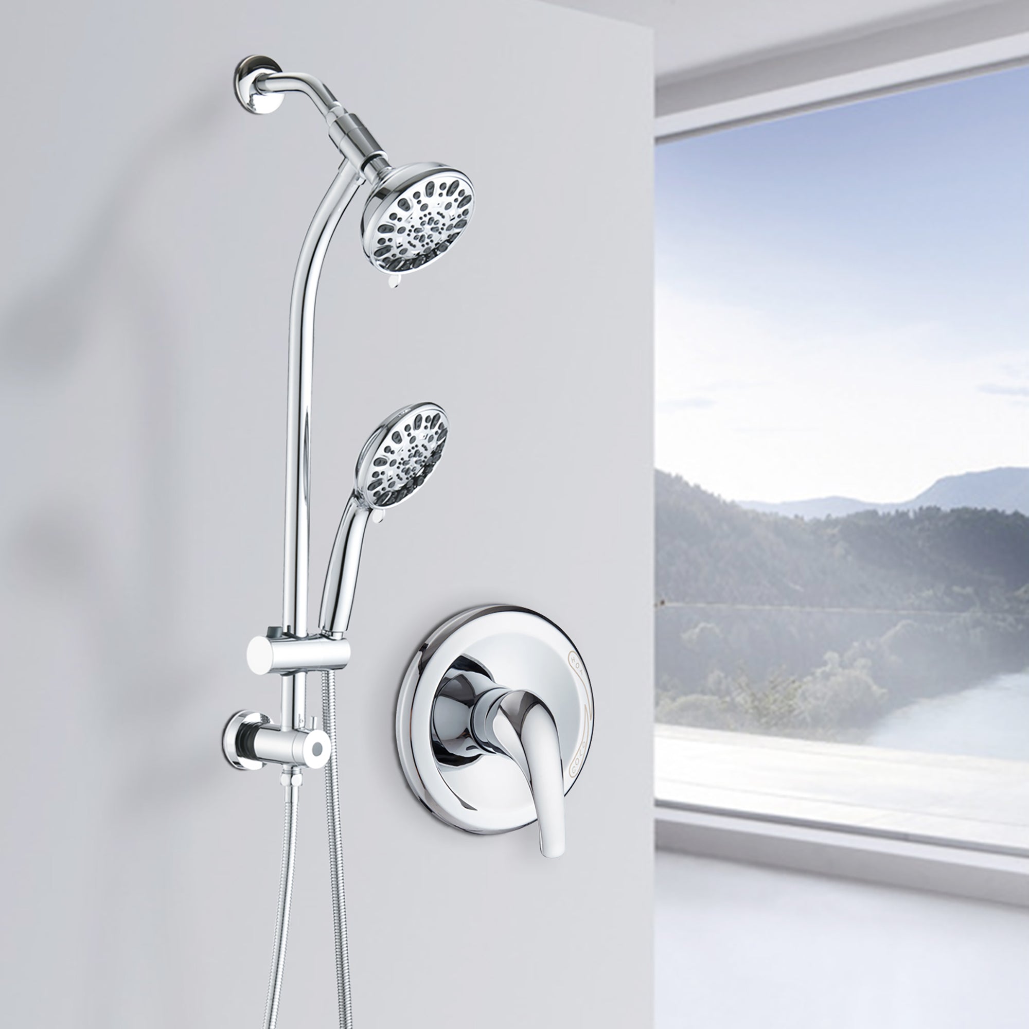 5 inch Wall-Mounted Round Shower System with Handheld Shower and head shower and Slide Bar