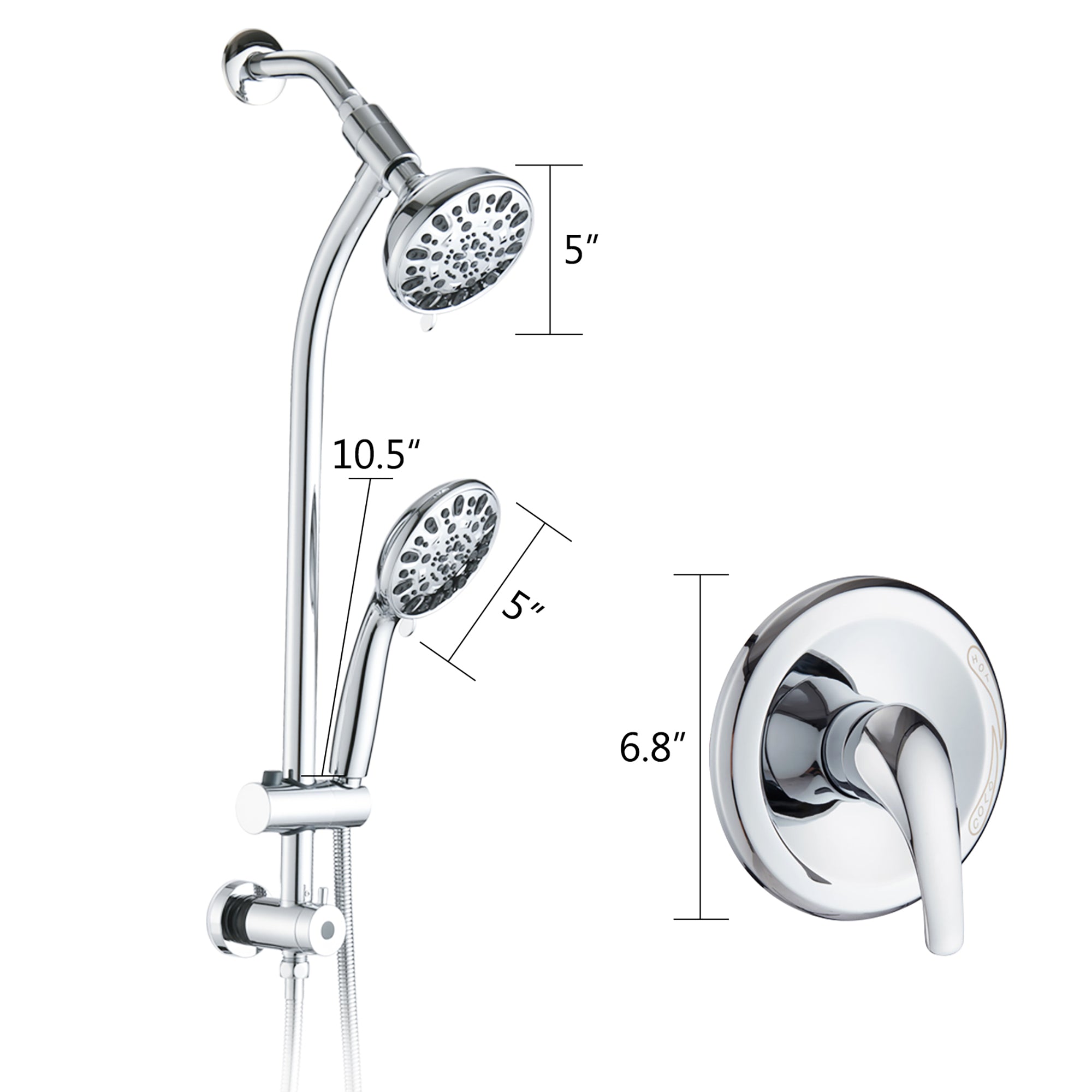 5 inch Wall-Mounted Round Shower System with Handheld Shower and head shower and Slide Bar