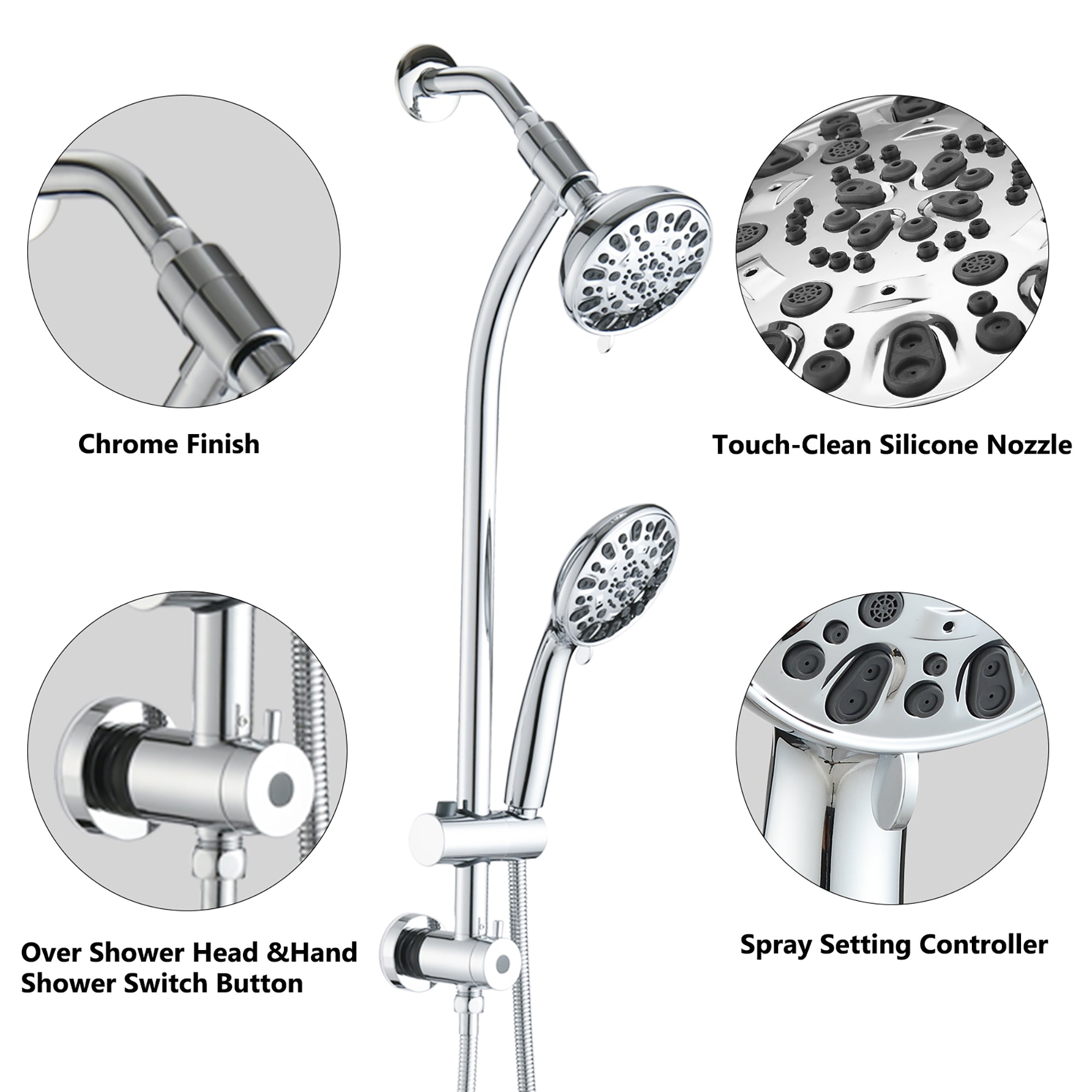 5 inch Wall-Mounted Round Shower System with Handheld Shower and head shower and Slide Bar