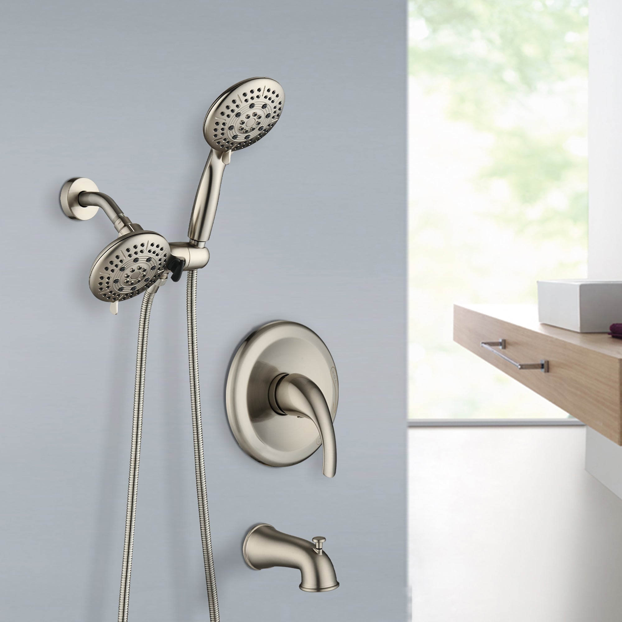 5 inch Wall-Mounted Round Shower System with Handheld Shower and head shower and Tub Faucet