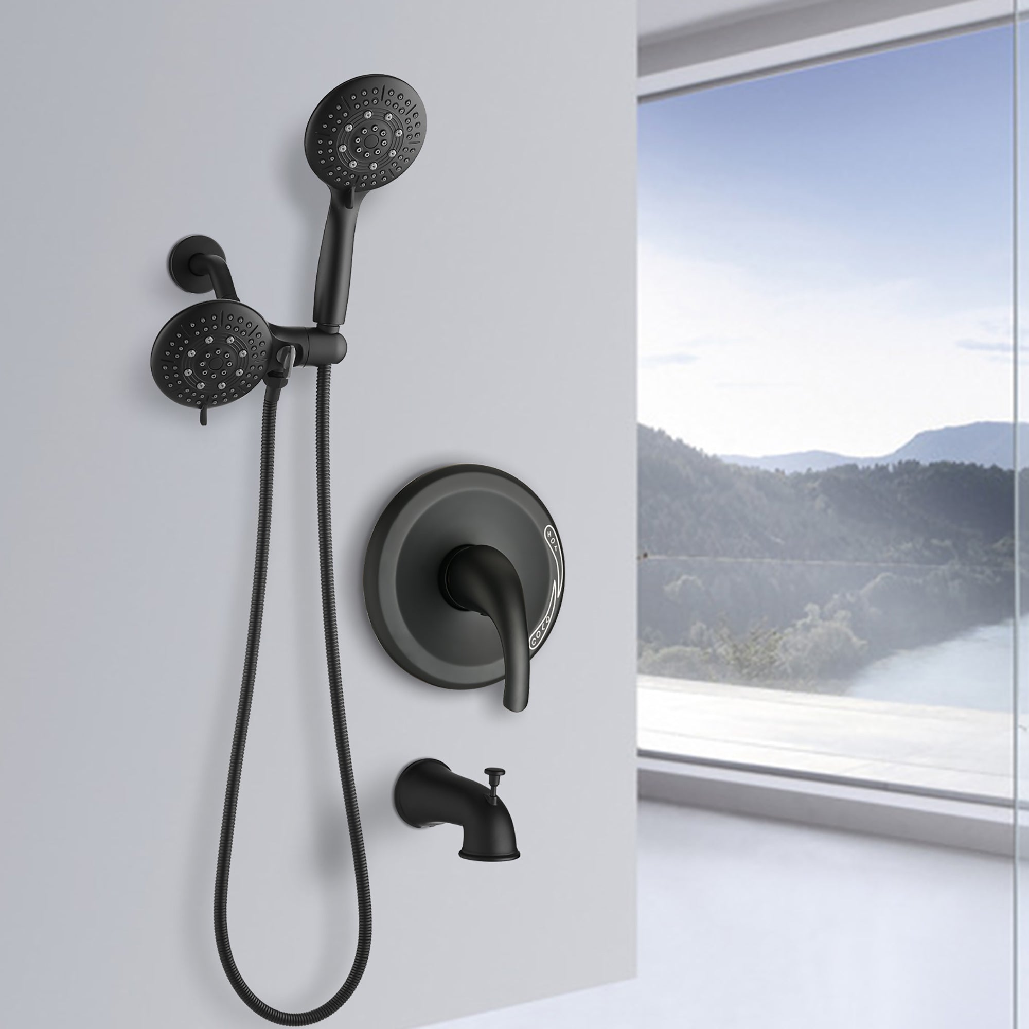 5 inch Wall-Mounted Round Shower System with Handheld Shower and head shower and Tub Faucet