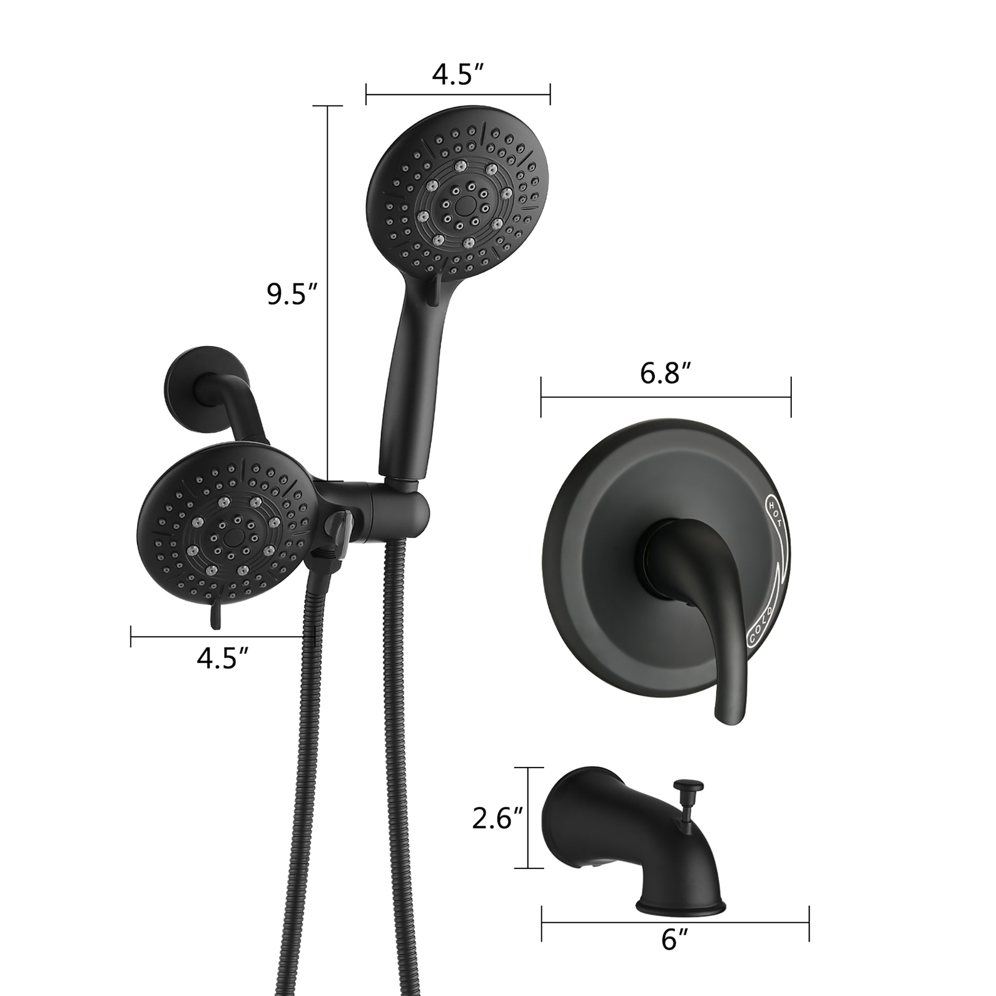 5 inch Wall-Mounted Round Shower System with Handheld Shower and head shower and Tub Faucet
