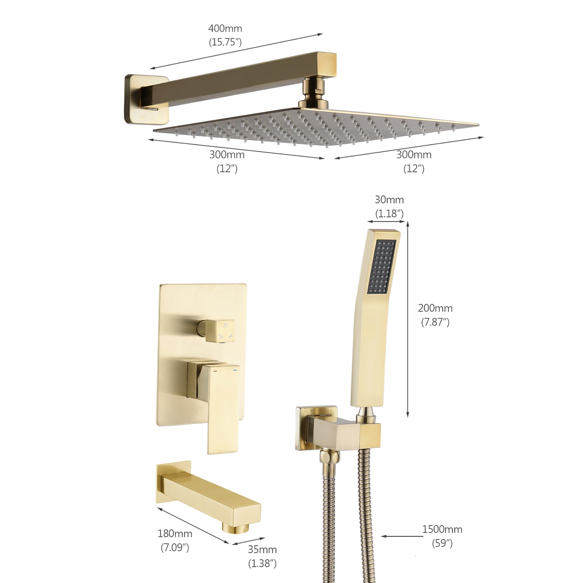 12 inch Wall-Mounted Square Completed Shower System with Handheld Shower and Head Shower