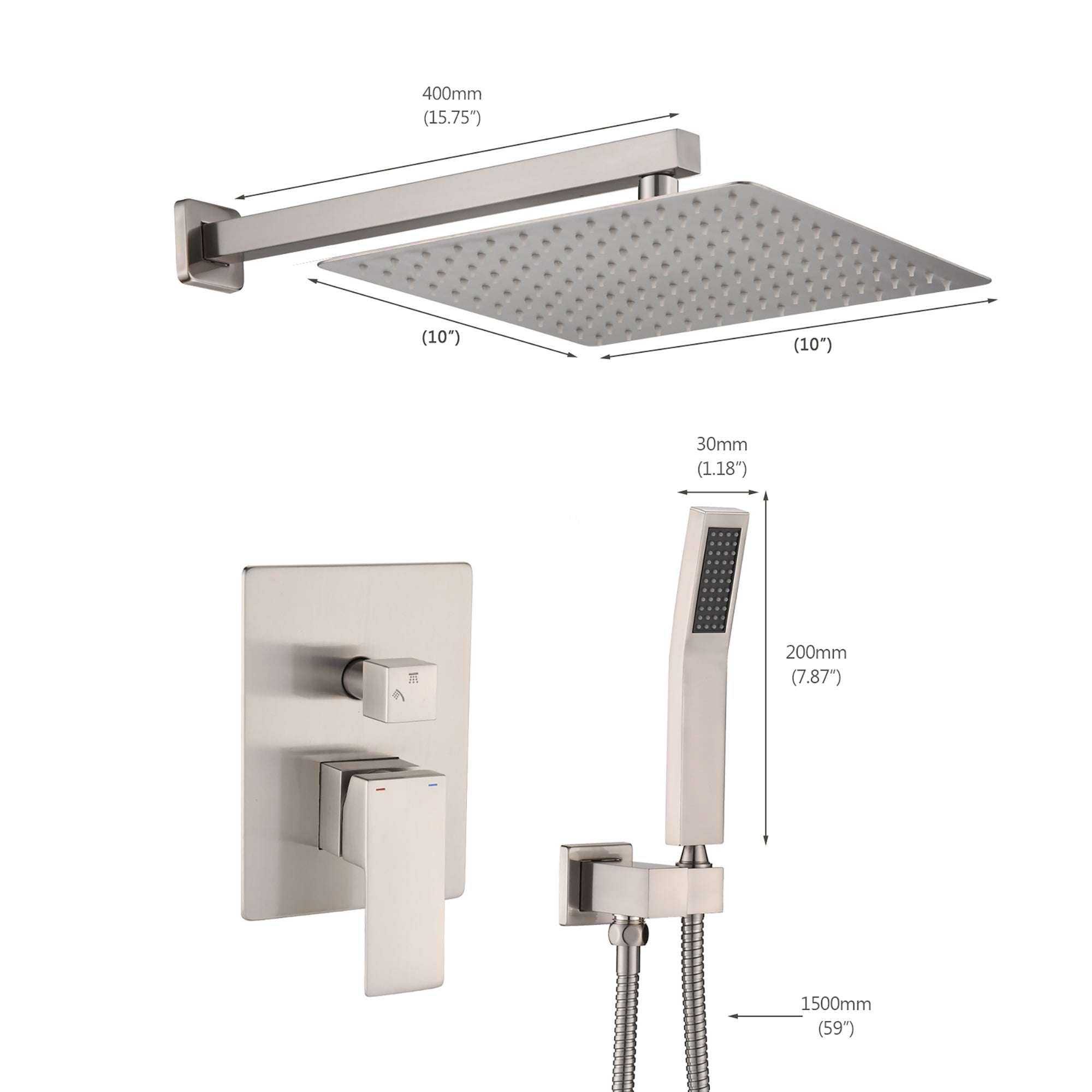 12 inch Wall-Mounted Square Completed Shower System with Handheld Shower and Head Shower