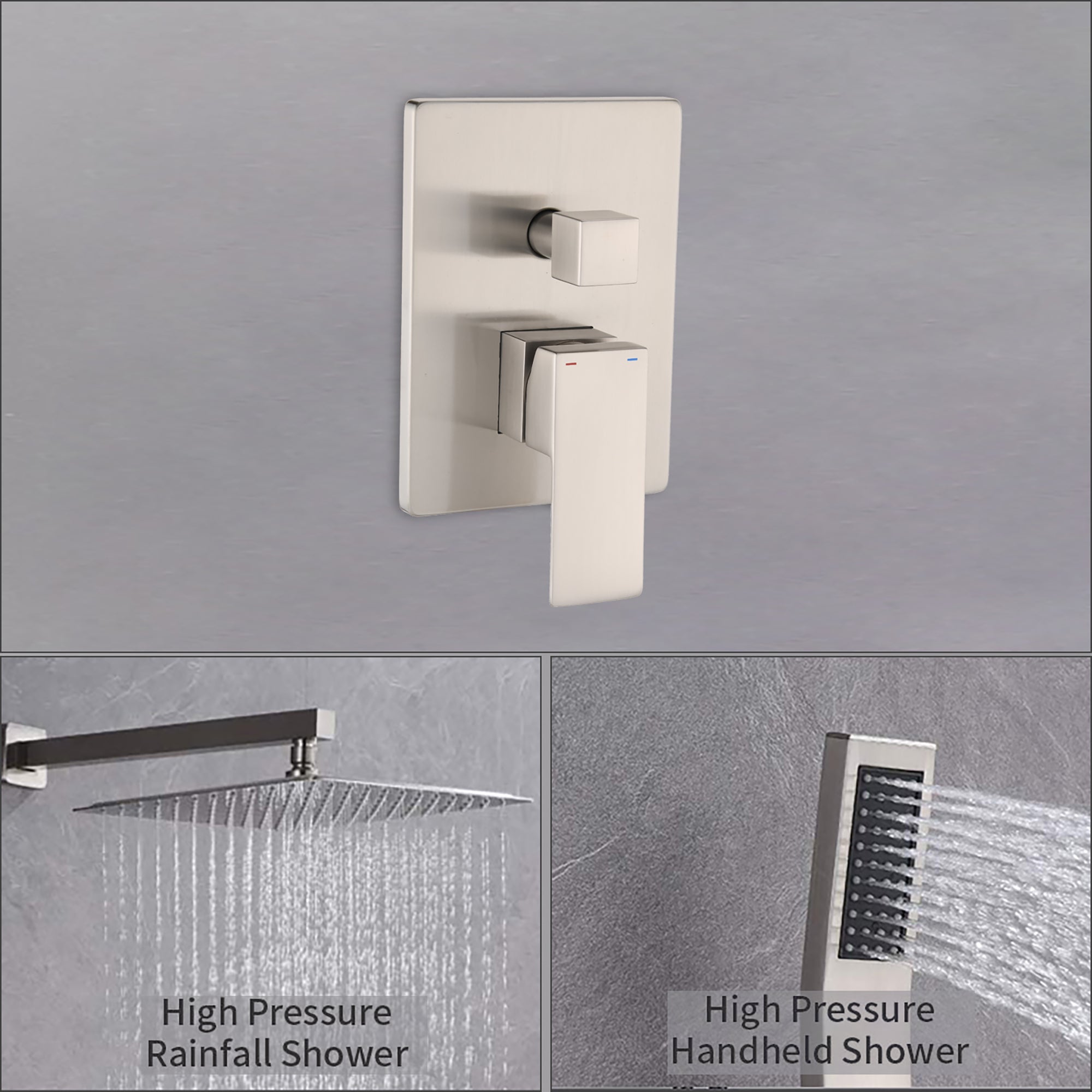 12 inch Wall-Mounted Square Completed Shower System with Handheld Shower and Head Shower