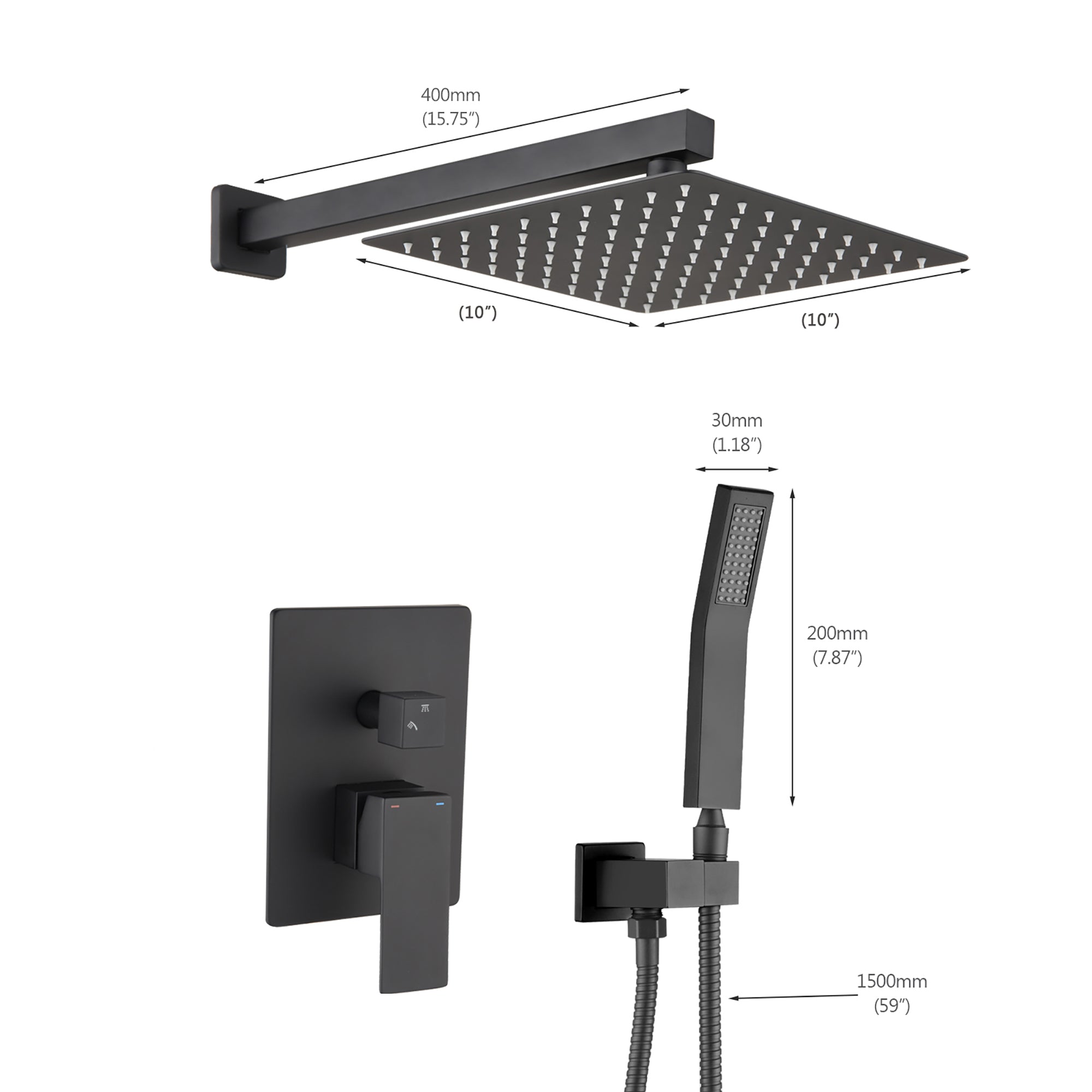 12 inch Wall-Mounted Square Completed Shower System with Handheld Shower and Head Shower