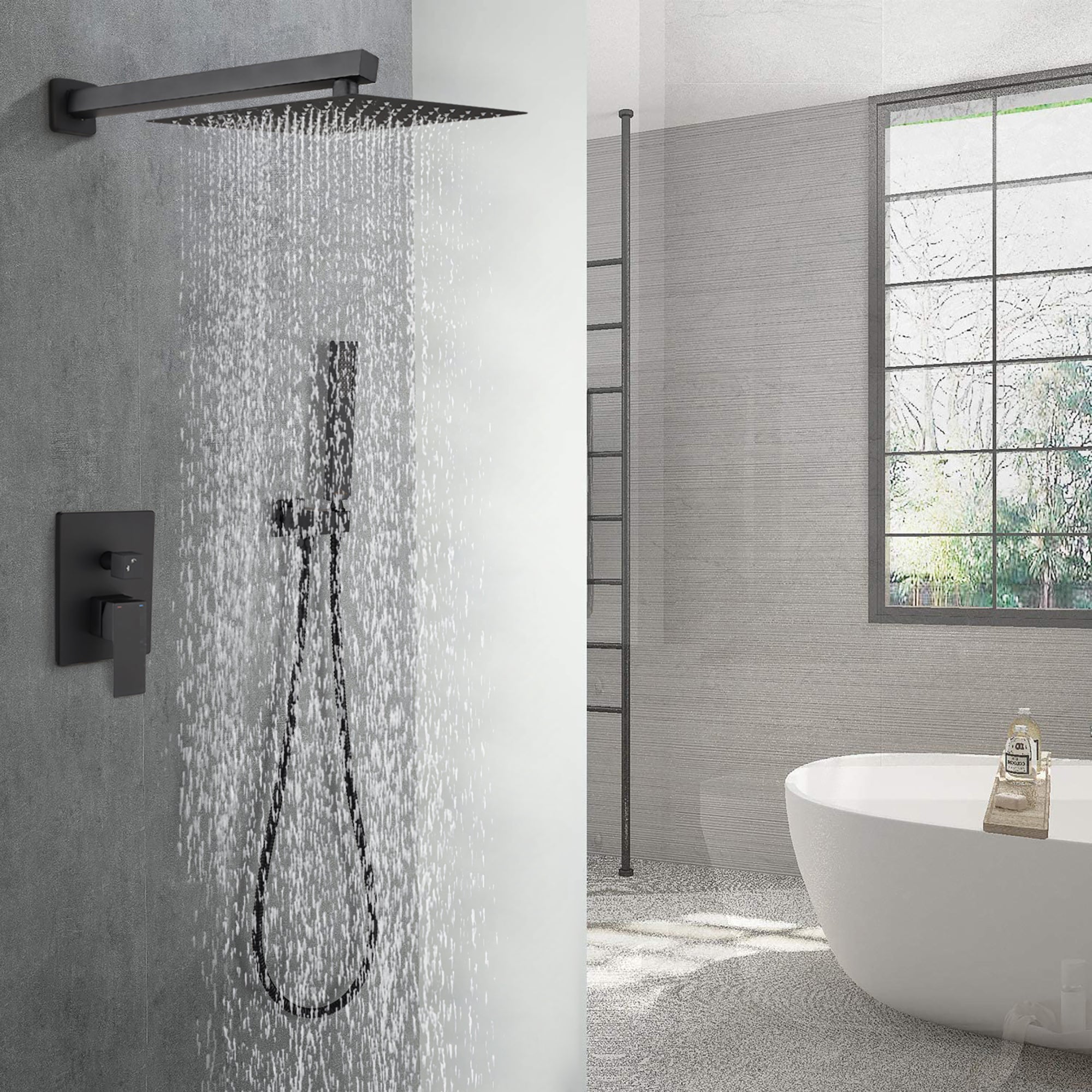 12 inch Wall-Mounted Square Completed Shower System with Handheld Shower and Head Shower