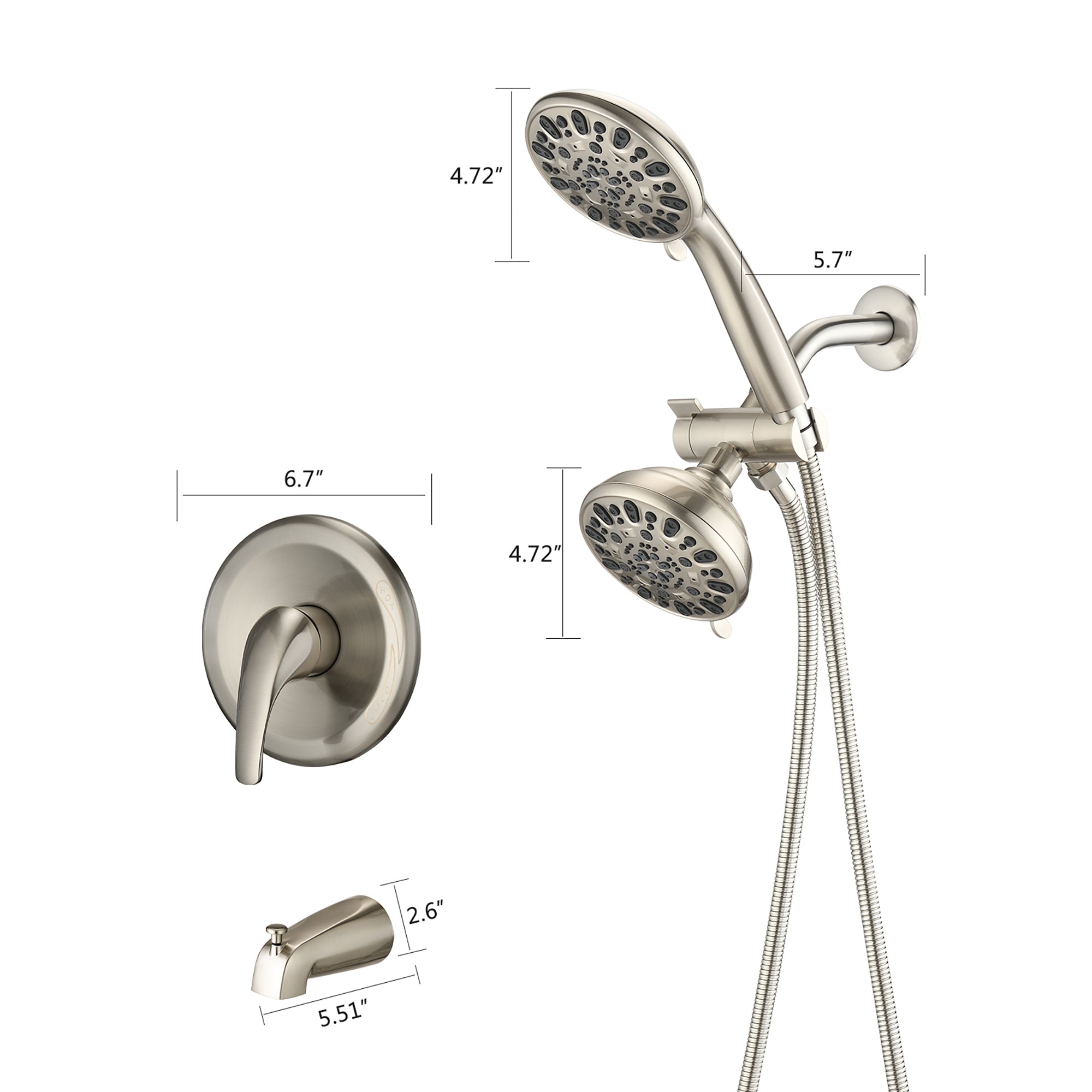 5 inch Wall-Mounted Round Completed Shower System with Handheld Shower and head shower and Tub Faucet