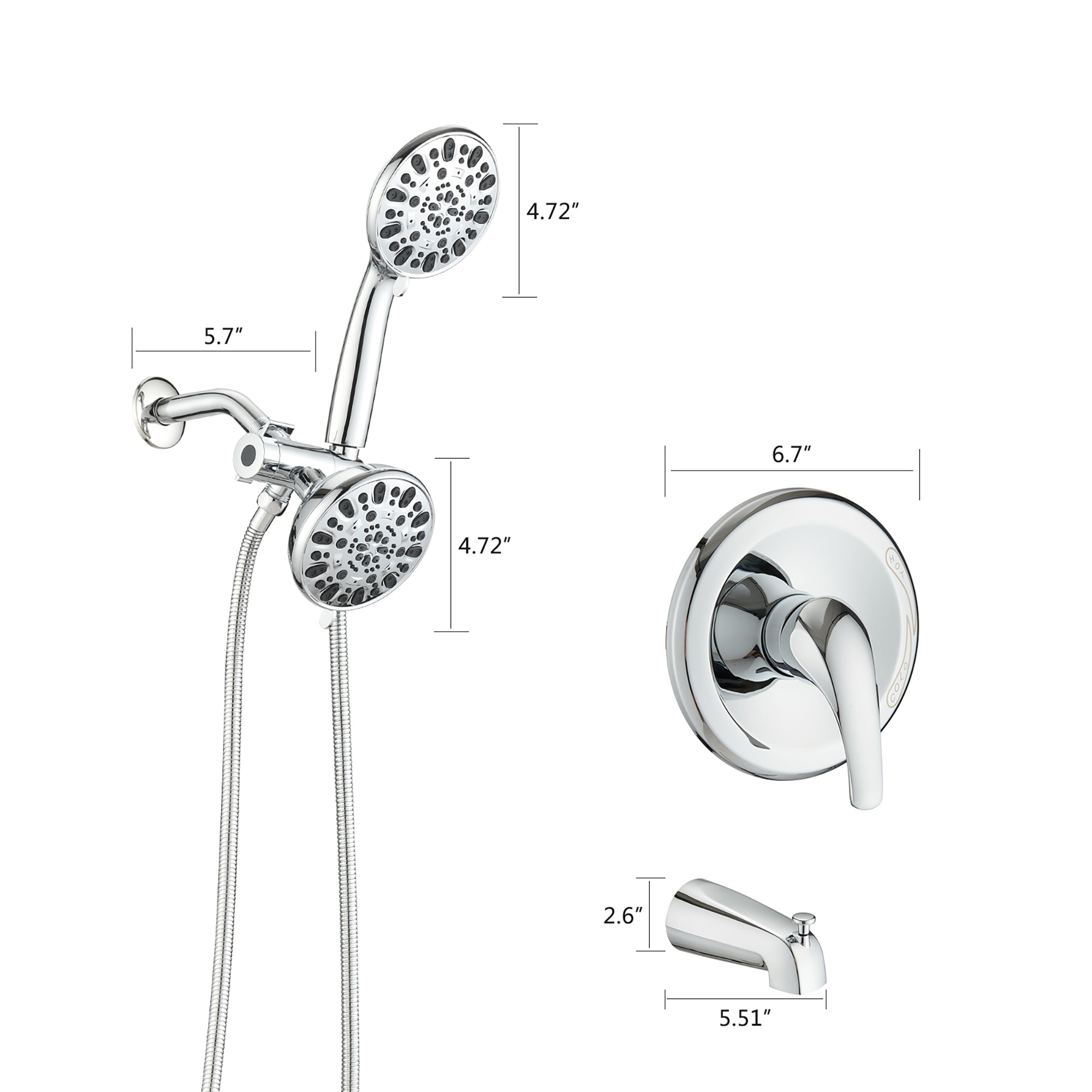 5 inch Wall-Mounted Round Completed Shower System with Handheld Shower and head shower and Tub Faucet
