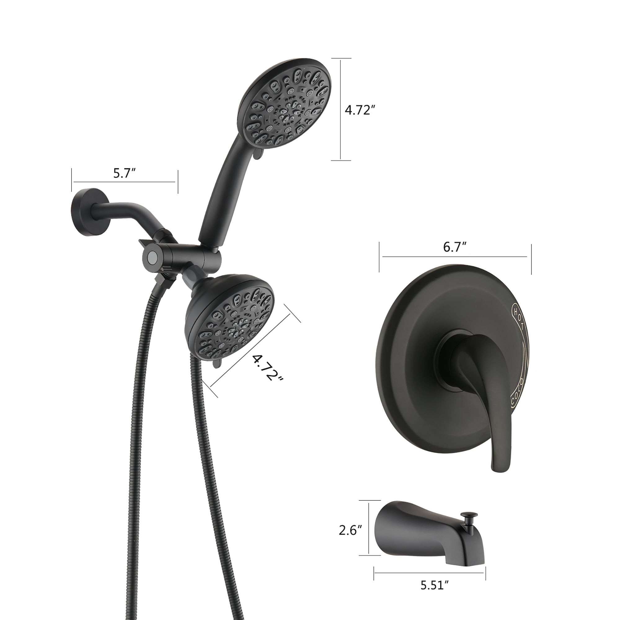 5 inch Wall-Mounted Round Completed Shower System with Handheld Shower and head shower and Tub Faucet